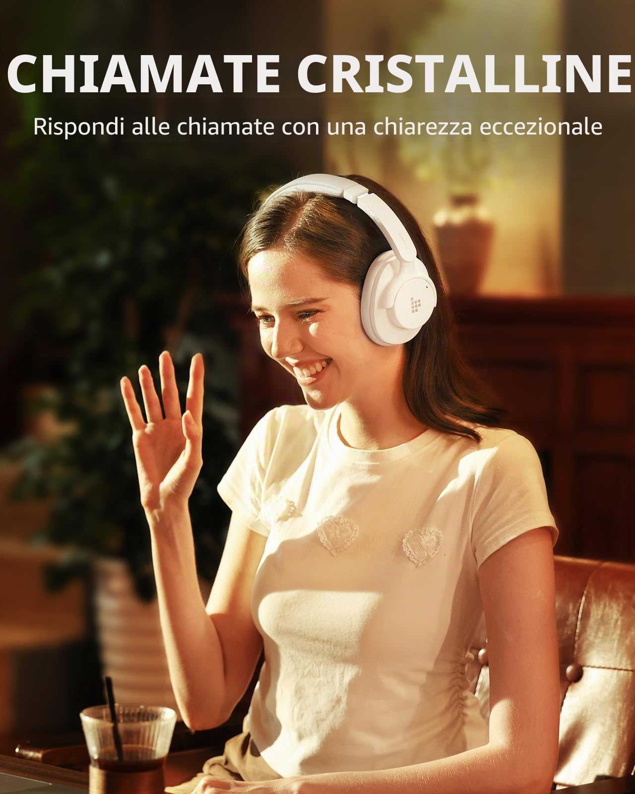 Tronsmart Q20S Cuffie Cancellazione Rumore Attiva Ibrida, Cuffie Wireless Over Ear, 60 Ore ANC, Hi-Res audio, Bassi Potenti, Personalizza con App, Modalità Trasparenza - Bianco