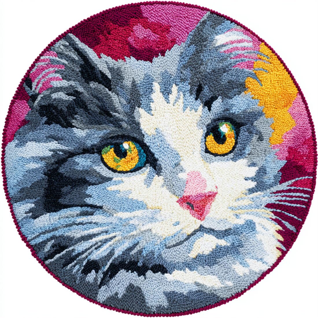 Rqwybcaxn H Diy Latc Hook Rug Kit For Adults Animal Embroidery Kit Cartoon Cat 50X50cm Round Tapestry Wit Crochet Ook Living Room Craft Gift