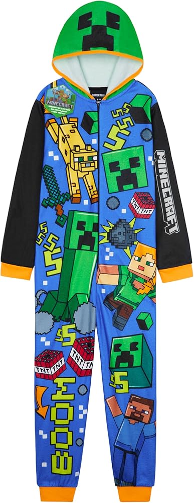 Get Trend One Piece Pajamas for Boys, Teens, Long Sleeved Fleece Jumpsuit, Zip Up Sleepwear, Loungewear PJs, Gifts for Boys