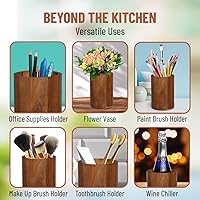 Vista 7 de Homeries Soporte para utensilios de madera de acacia para decoración de encimera de cocina, organizador de utensilios de cocina, organizador