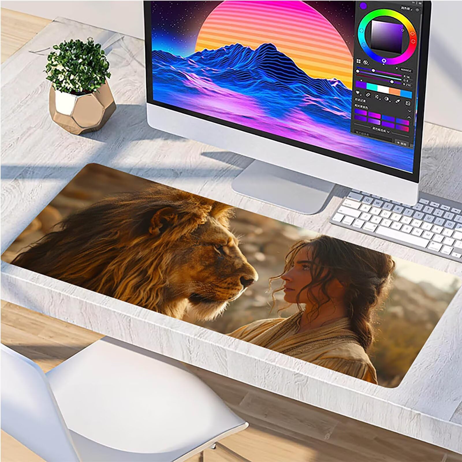 Tappetino Mouse Leone, Tappetino Mouse XXL 1500 x 800 mm, Gaming Mouse Pad con Base in Gomma Antiscivolo, Mousepad Migliorare la Velocità e la Precisione, Ufficio Accessori Gaming, Donna G-5455