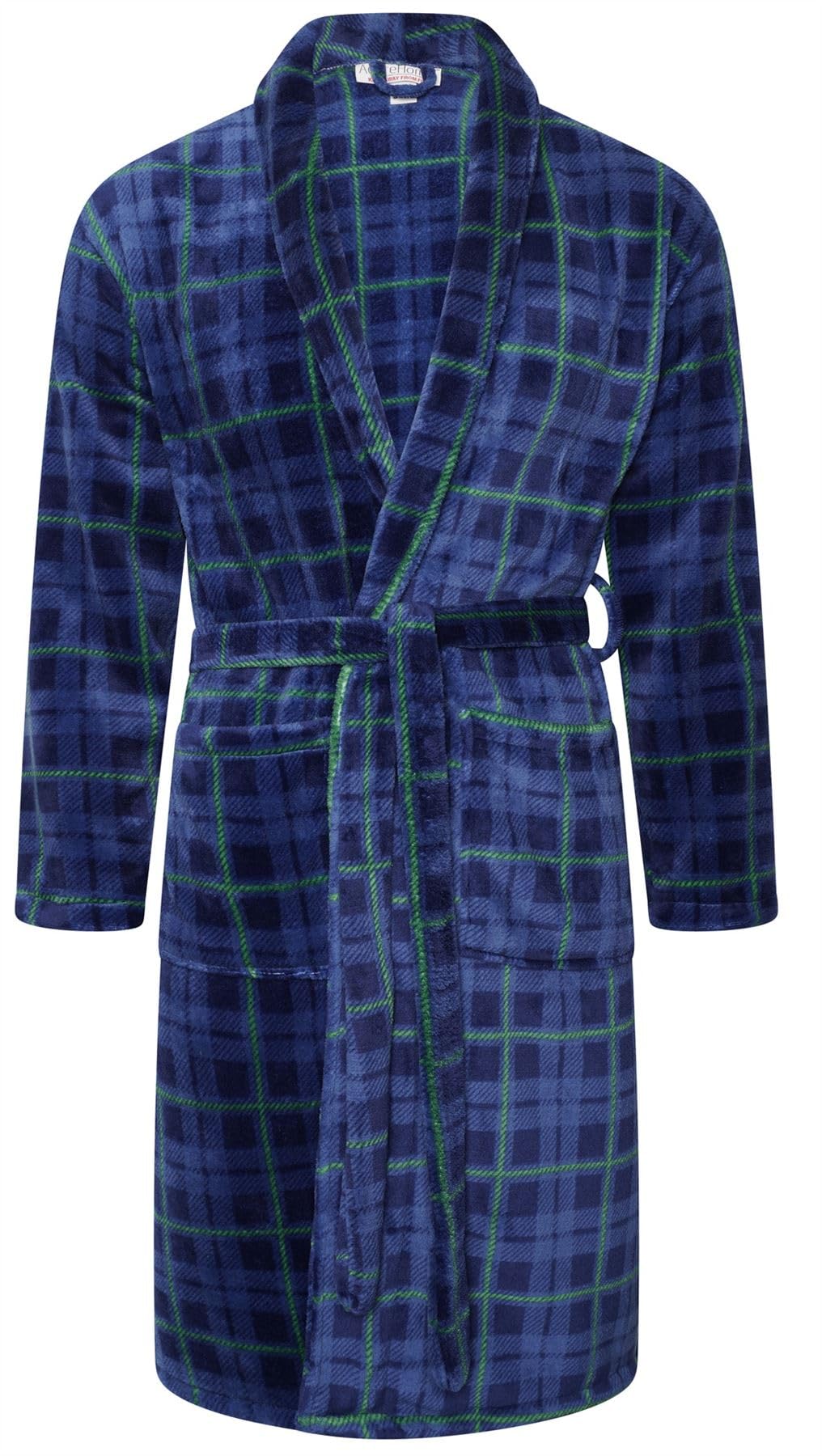 Mens Soft Warm Flannel Fleece Bathrobe Dressing Gown Shawl Collar