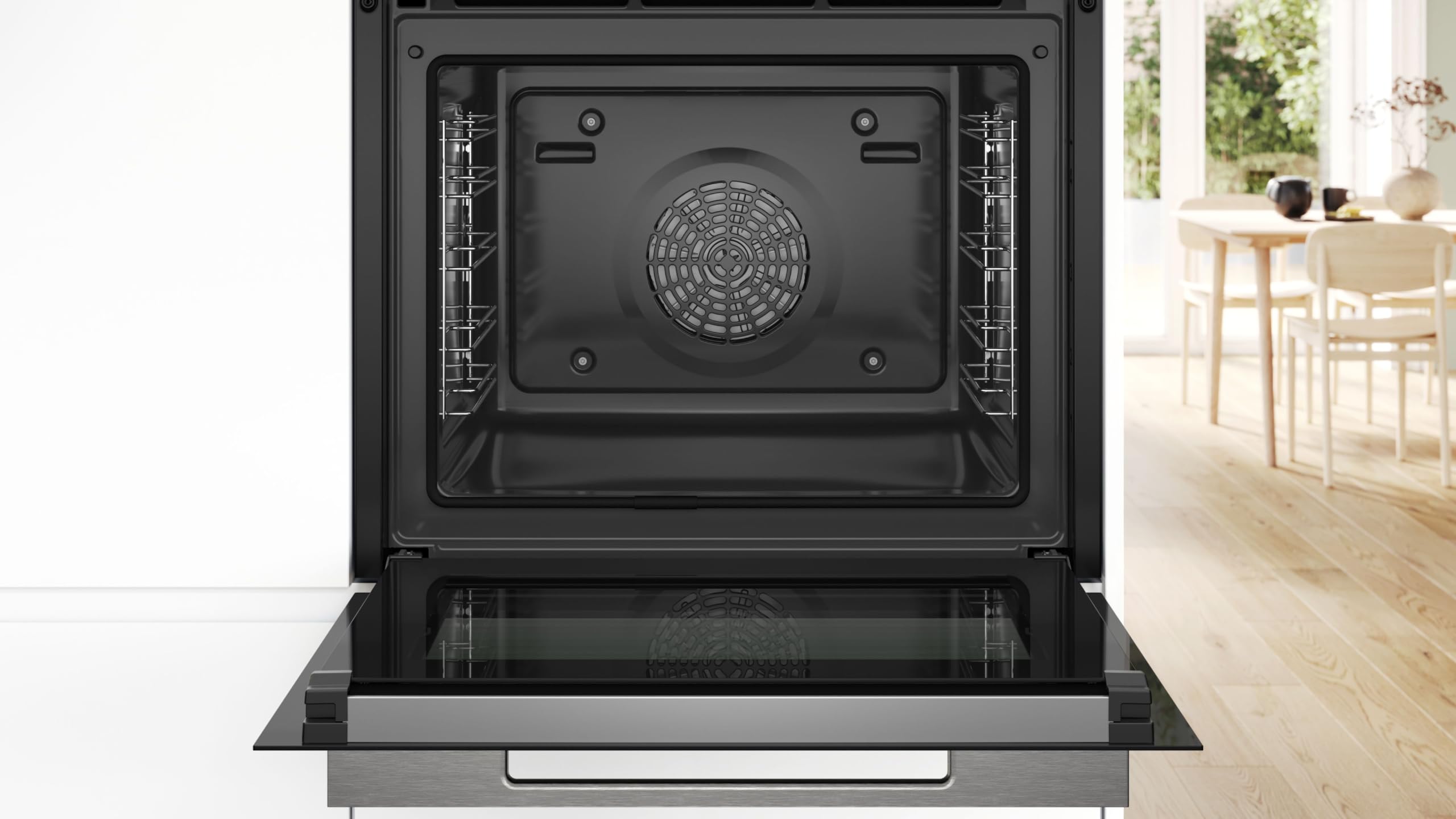 Bosch HRG7764B1 iQ700 Einbau-Backofen mit Dampfunktion, 60x60 cm, Pyrolyse, Hydrolyse, Air Fry, 4D Heißluft, Schwarz