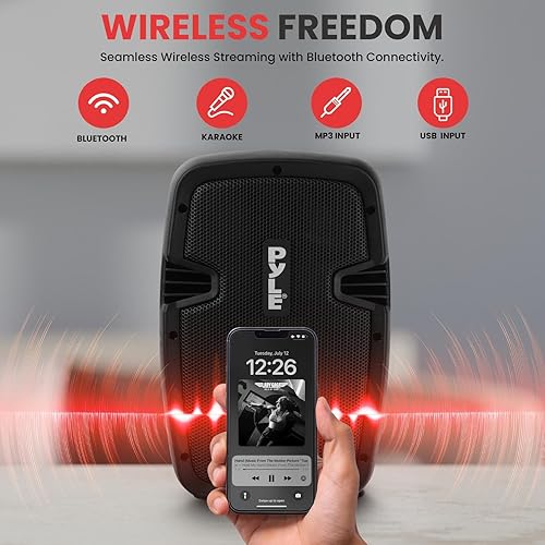 Miniatura 4 de Pyle Sistema de altavoces PA alimentados, kit de altavoces Bluetooth activos y pasivos con altavoces de 8 pulgadas, micrófono con cable, lectores