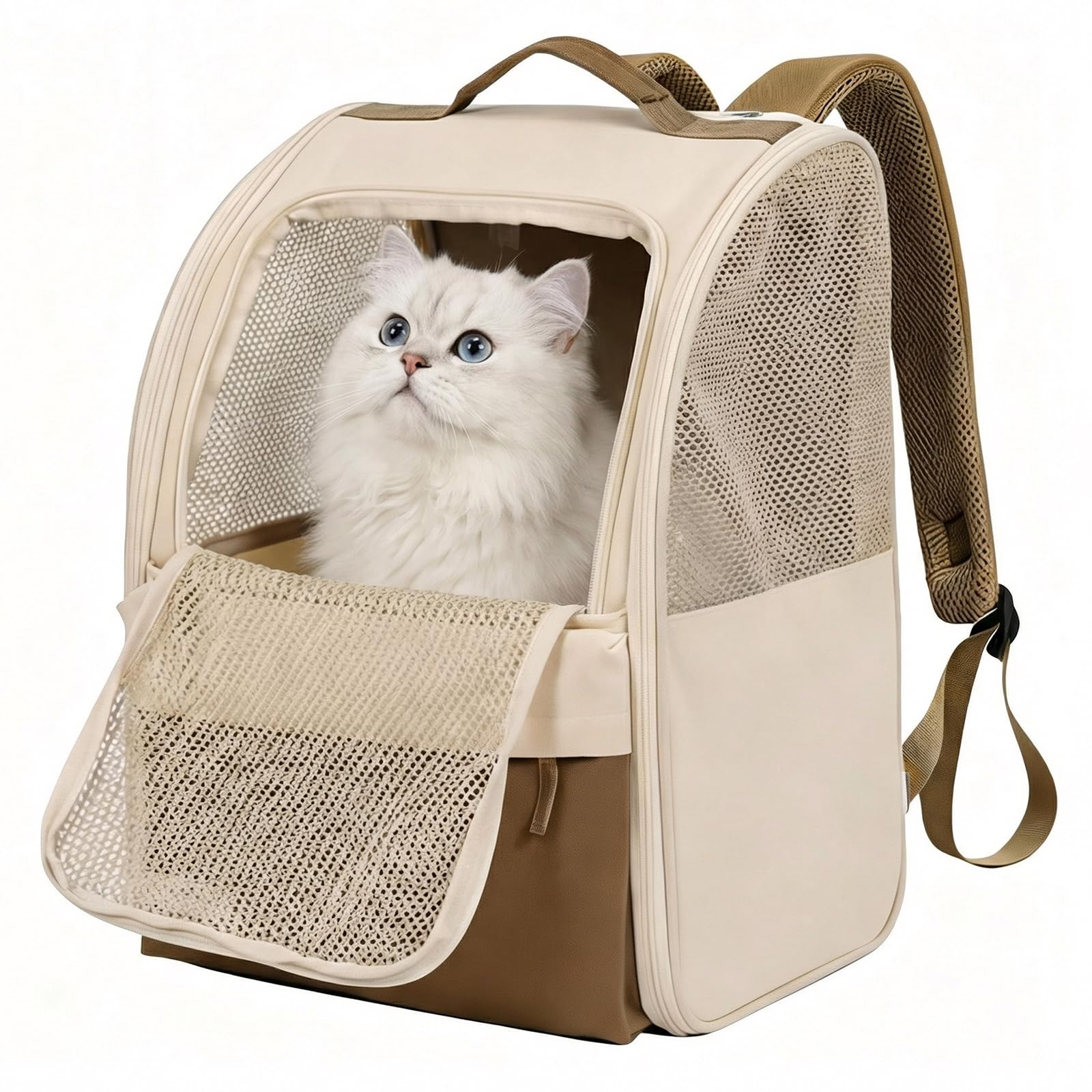 Katzenrucksack, Katzentransporttasche, Hunderucksack Faltbar mit Grossem Netzfenster Leichte, 600d Verschleißfestes Oxford-Gewebe, Fuer Kleine Hunde Und Katzen, 30 X 27 X 41,5cm (0-7,5kg)
