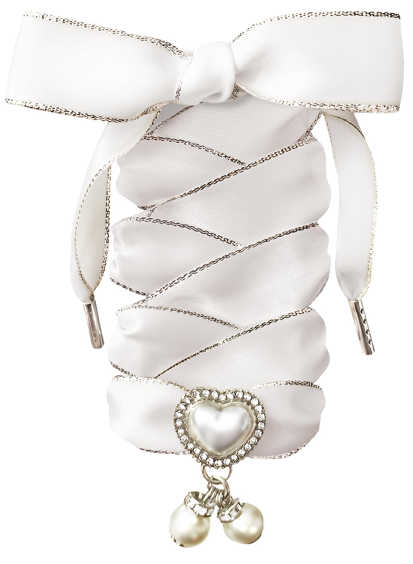 TOPPING STYLE Fashionable Satin Ribbon Shoe Laces with Bling Pearl Charms for Girls & Women