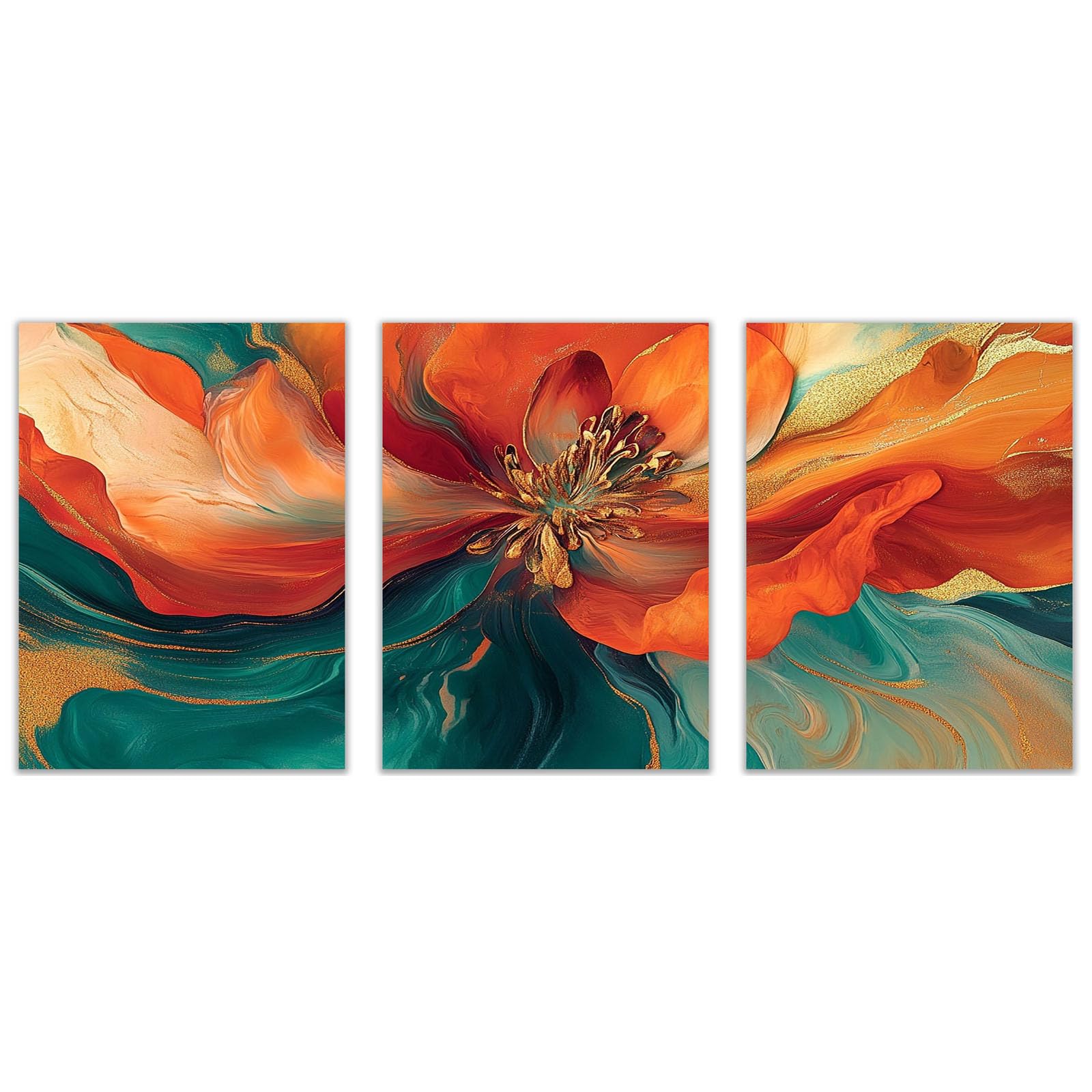 TODOAA Set of 3 Abstract Wall Art Home Decor Abstract Floral Artwork Vintage Botanical Prints, Rustic Farmhouse Wall Decor, Pictures for Living Room Bedroom(Orange)-60x80cmx3 Unframed