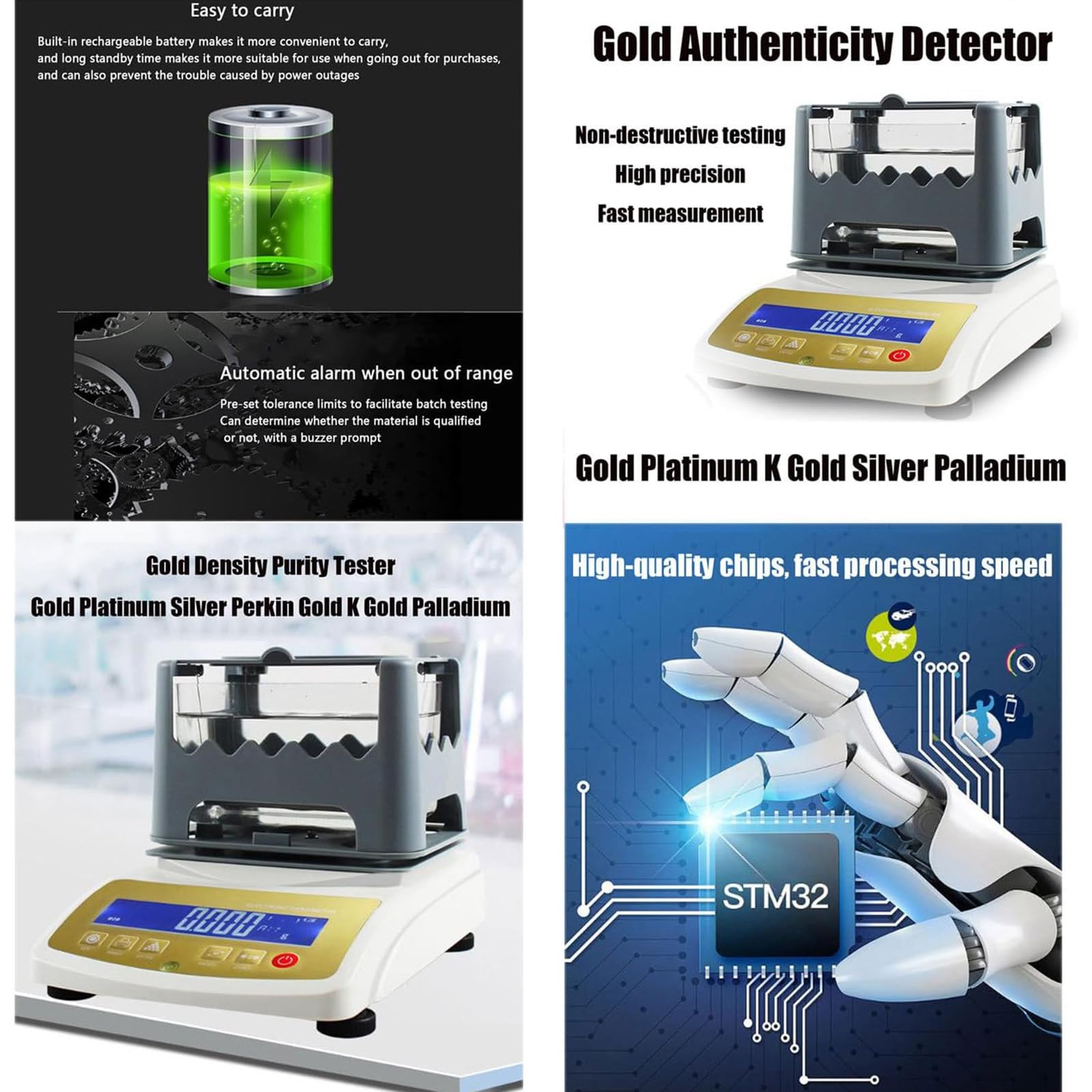 Probador Electrónico De Pureza De Oro, Comprobador Digital De Autenticidad De Metales Preciosos, Medidor De Pureza De Oro, Densímetro para Laboratorios, Joyerías Y Bancos 300K