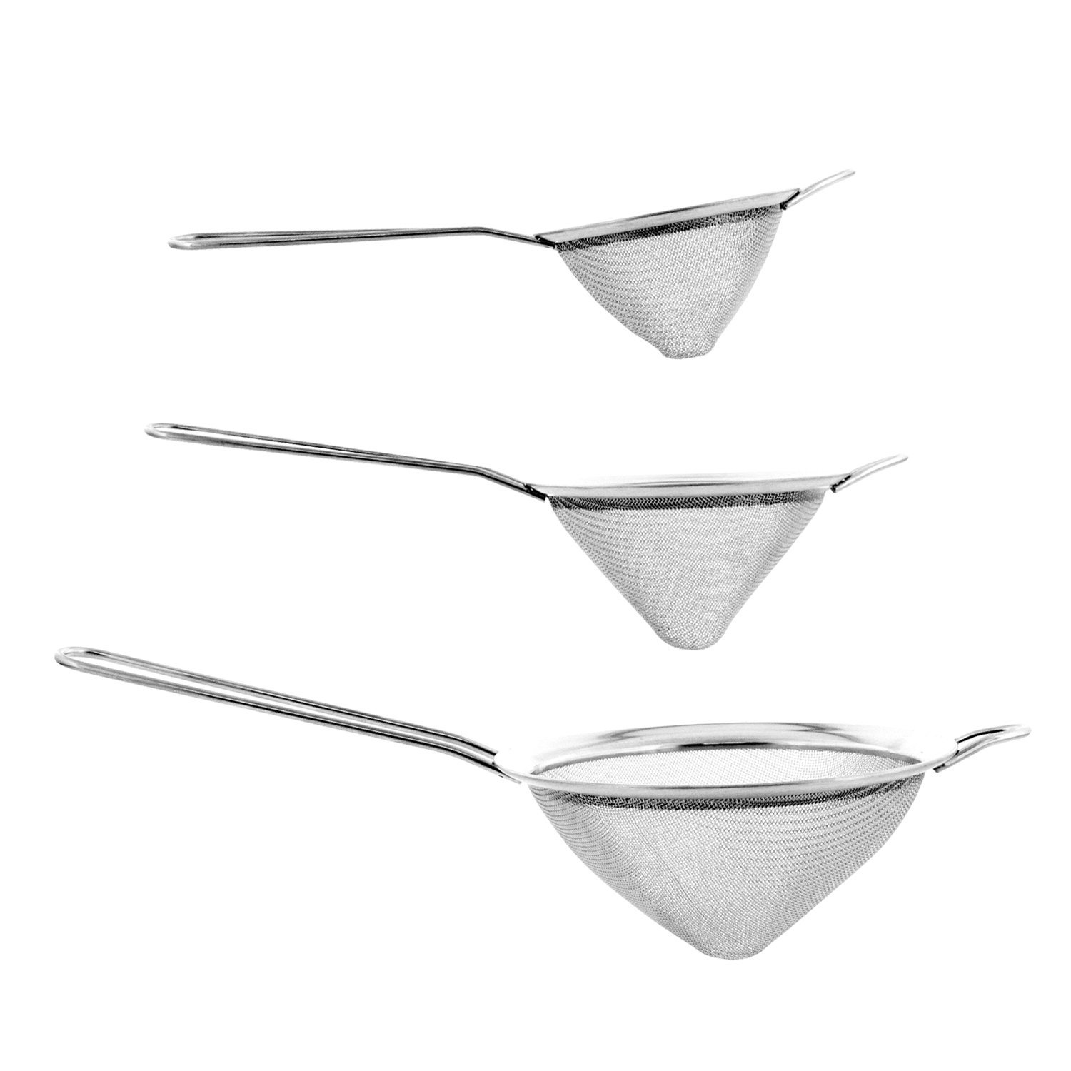 U.S. Kitchen SupplySet of 3 Stainless Steel Conical Strainers - 3", 4" & 5.5" Sizes - Chinois Style, Extra Fine Twill Mesh Sieve, Stainless Steel Strainers and Colanders for Kitchen