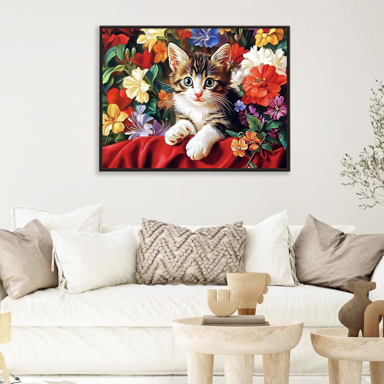 Peinture Numéros Adulte chat Mignon (2), Peinture Numero avec Pinceaux, Loisirs Créatifs Adultes, Design Moderne Esthétique, Décoration Murale pour Salon & Chambre Sans Châssis 50x70cm m5g-312