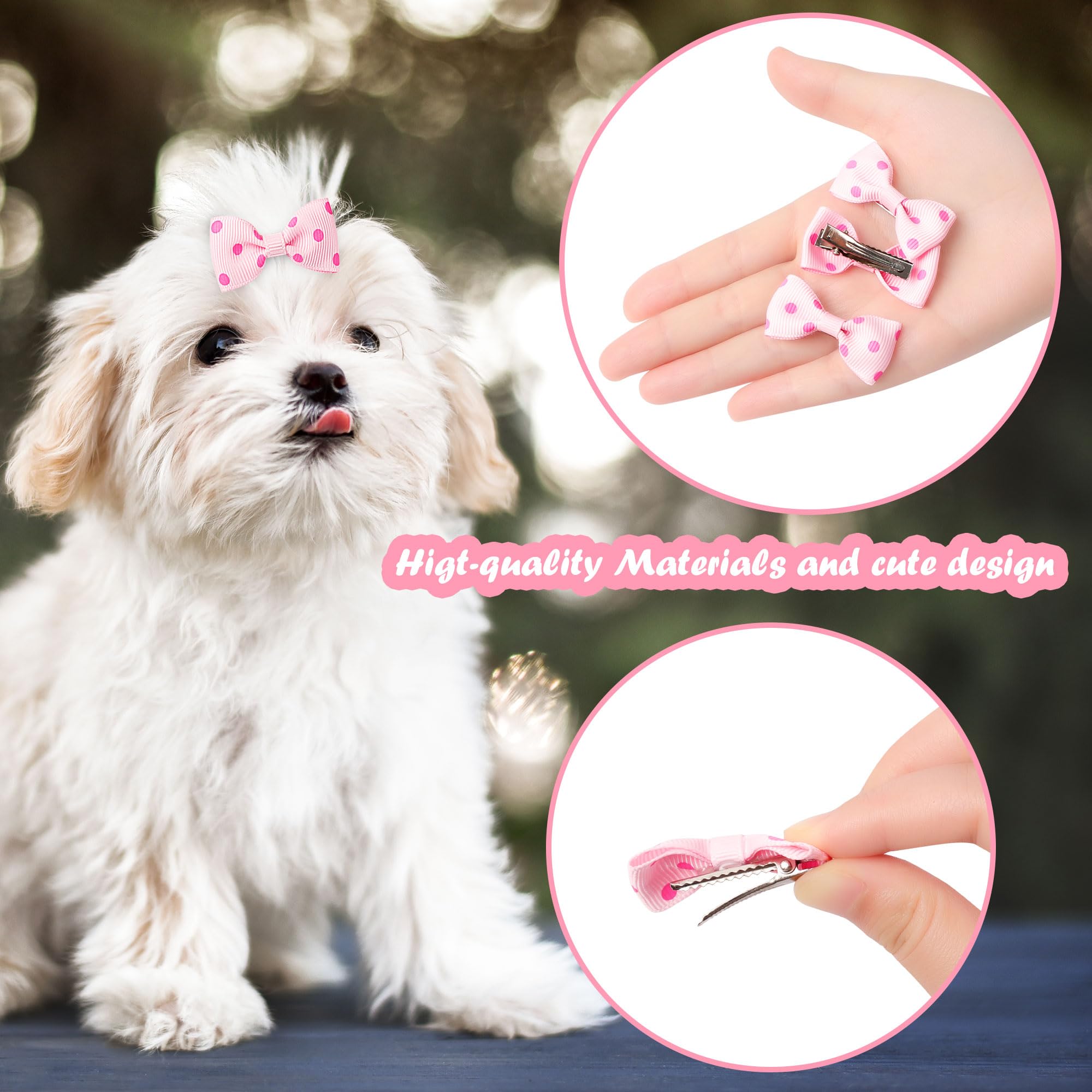 sourcing map 5pcs Barrette pour Chien avec nœud à Pois Pince Rose