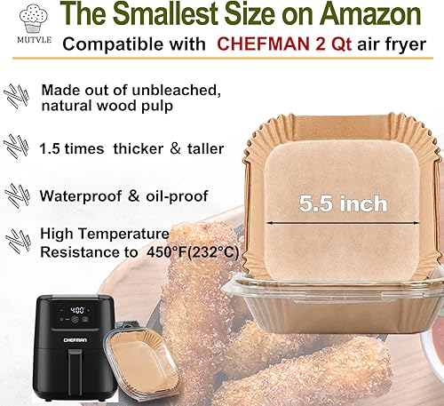 Miniatura 2 de Forros de freidora de aire de 2 cuartos para Mini Freidora de Aire CHEFMAN de 2 cuartos, Forros de freidora de aire desechables pequeños de 2
