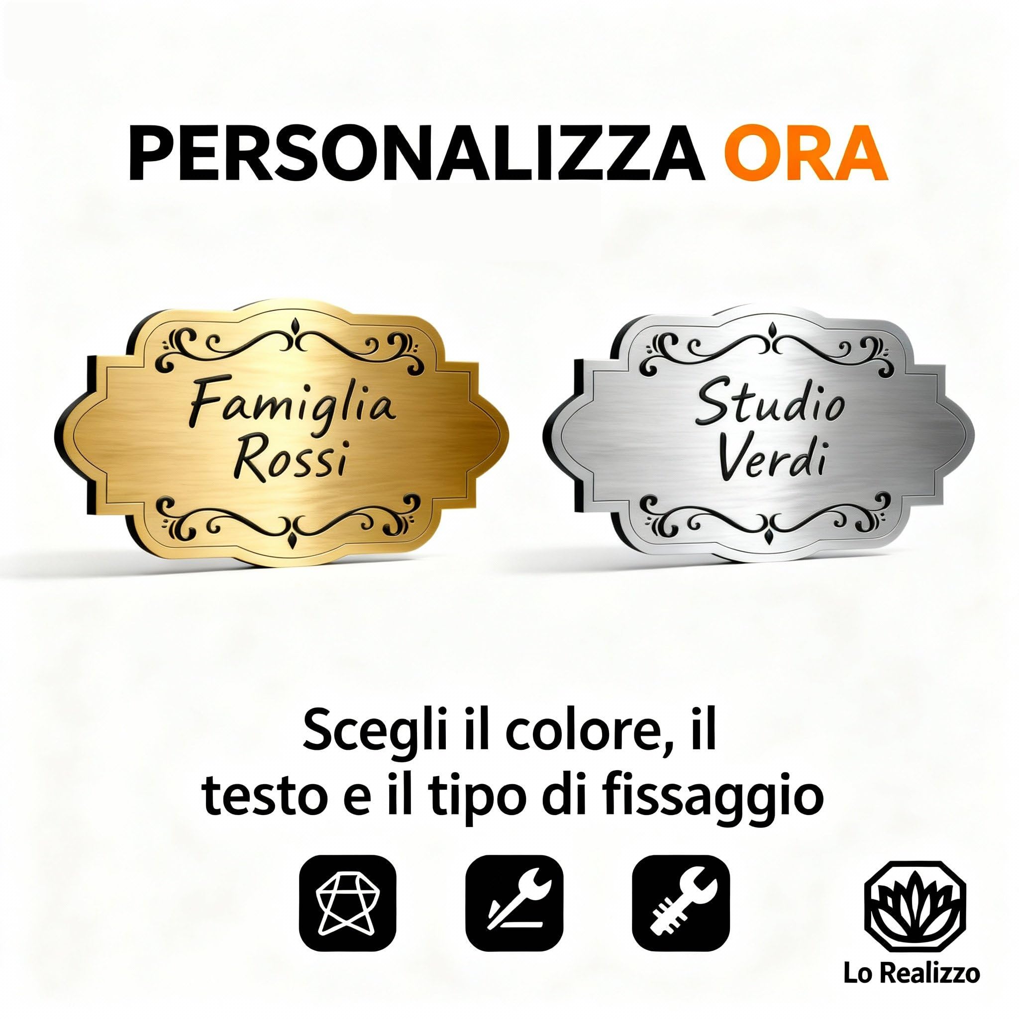 Targa Porta Ingresso Personalizzata Adesiva -Targhetta Personalizzata per Casa Vacanze, Numero Civico Esterno, Casella Postale Esterno, Citofono, Cassetta Posta, Cancello (Targa Classica)–Lo Realizzo®