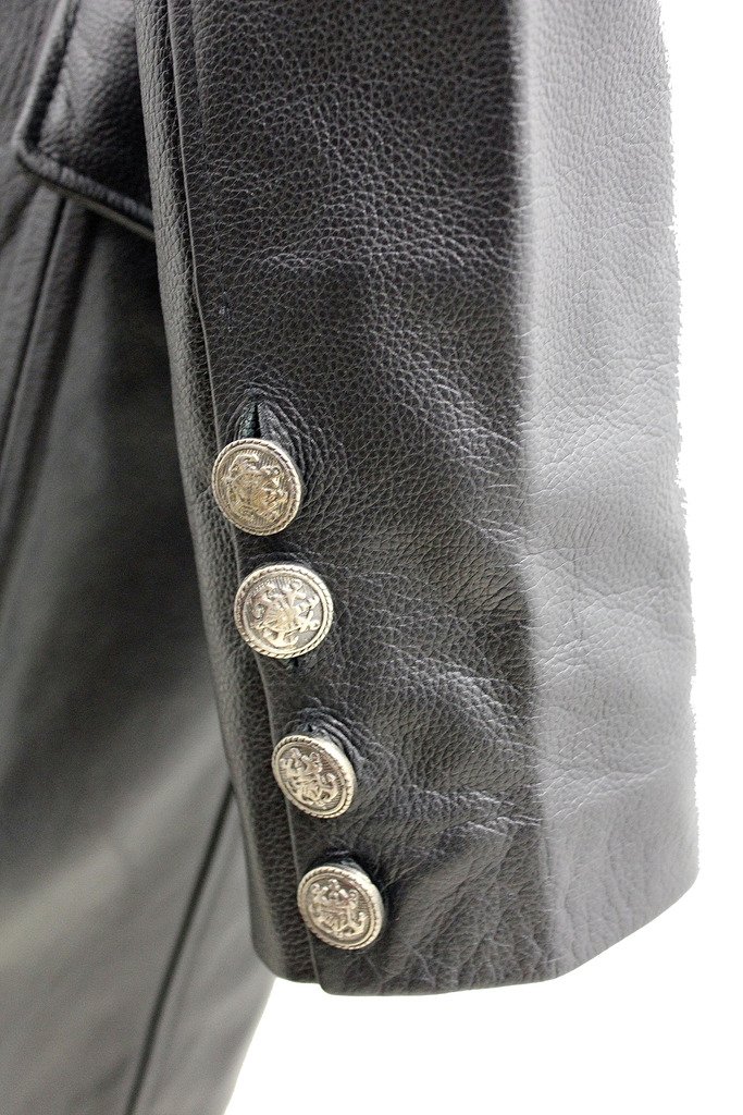 Infinity Leather Männer Langer schwarzer Deutscher Marineledermantel
