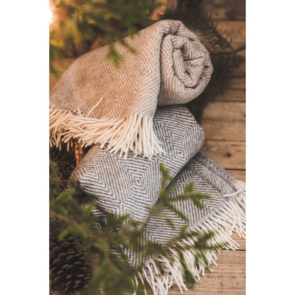 140 x 240 cm, coperta in lana di pecora neozelandese, ideale come coperta, plaid o coperta per divano e letto, calda coperta in lana vergine con frange