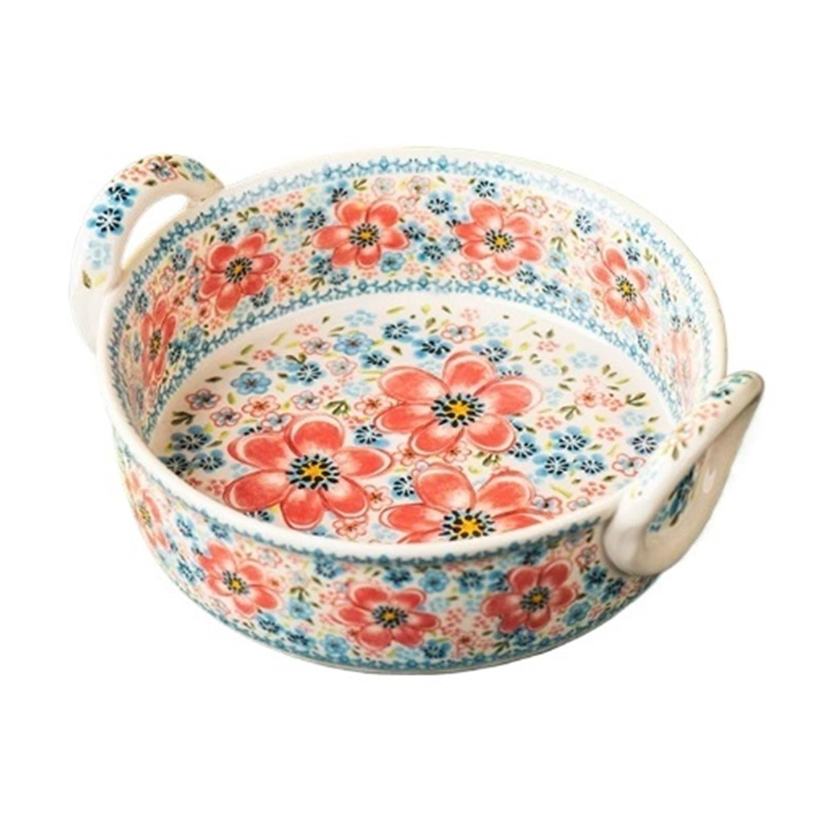 Versátil Fuente for horno de cerámica con estampado floral y dos asas