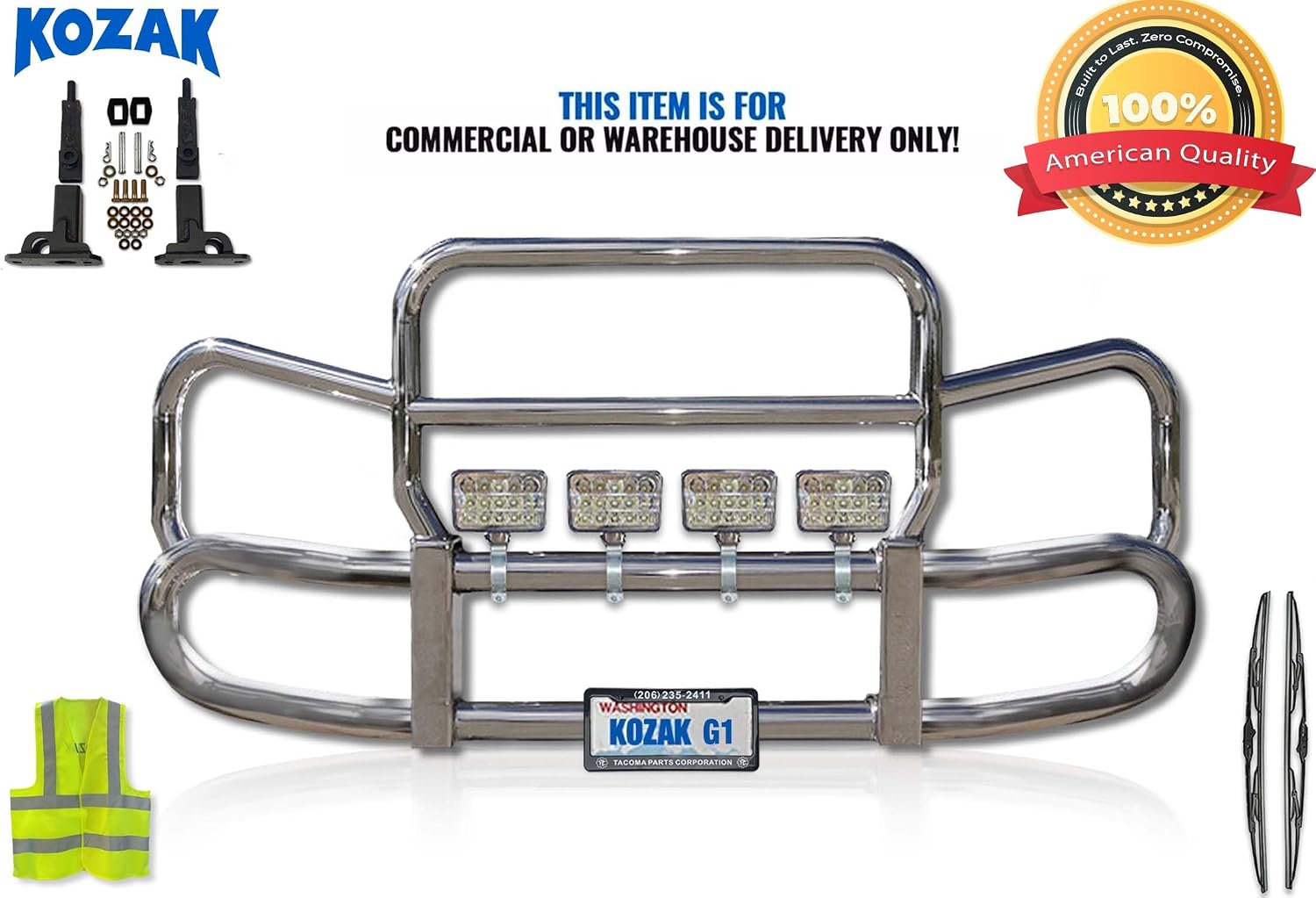 Grille Deer Bumper Guard Herd 300 for Semi Truck Compatible with Volvo VNL 730 2004-2017 (90"x45") + Bracket