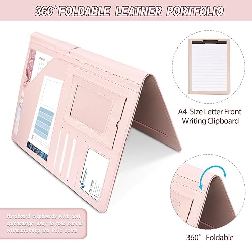 Miniatura 2 de Portapapeles de cuero para mujer, portapapeles con clip, color rosa, para bloc de notas, teléfono, tarjetas