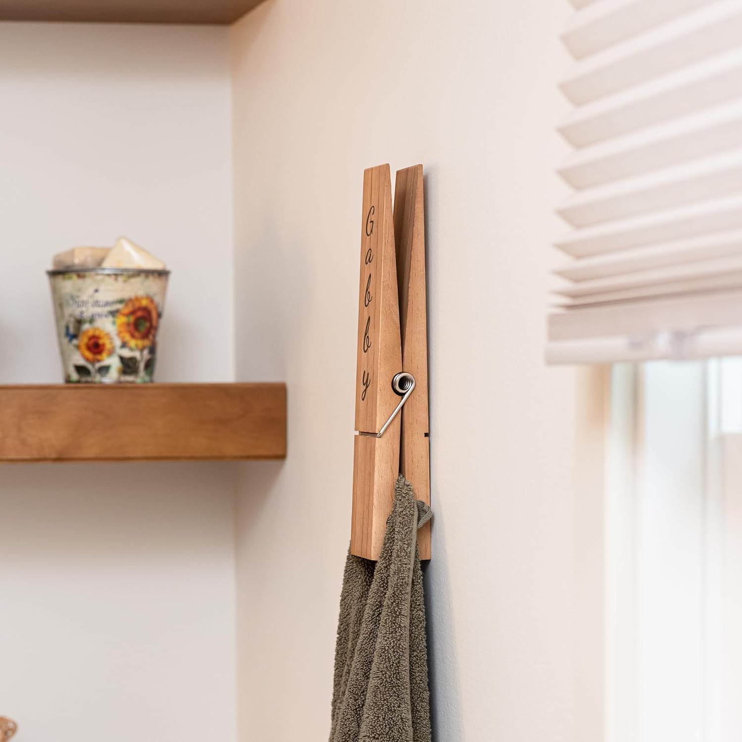 Personalized Jumbo Giant Clothespin Towel Holder, Rustic Farmhouse Wall Decor, 12" Large Clothespin for Bathroom & Laundry Room Accessories