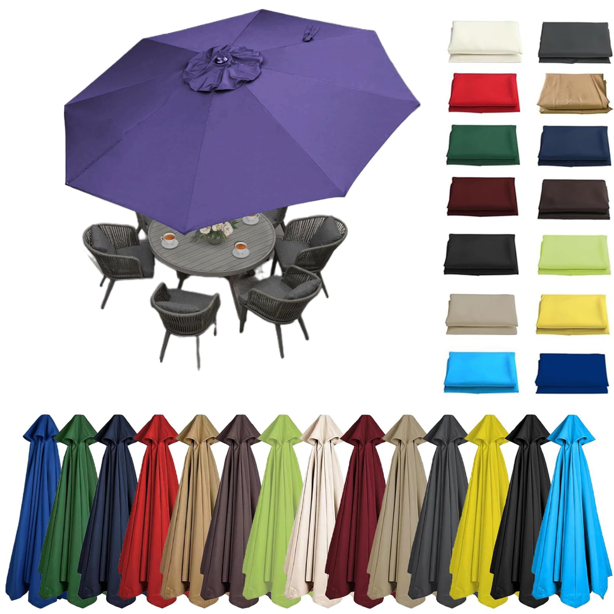2m-3.5m 6/8 Arms Replacement Parasol Canopy, Umbrella Replacement Fabric, Garden Umbrella Covers Waterproof, Replacement Parasol Fabric Standby Cover, Outdoor Patio Umbrella Replacement Canopy