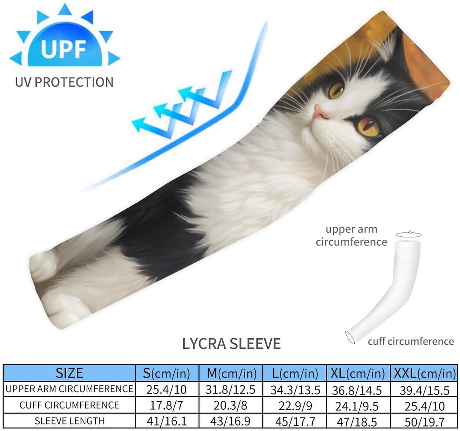Long Hair Cow Cat Autumn Arm Sleeves Cooling Sun Protection Sports Compression for Golf Basketball