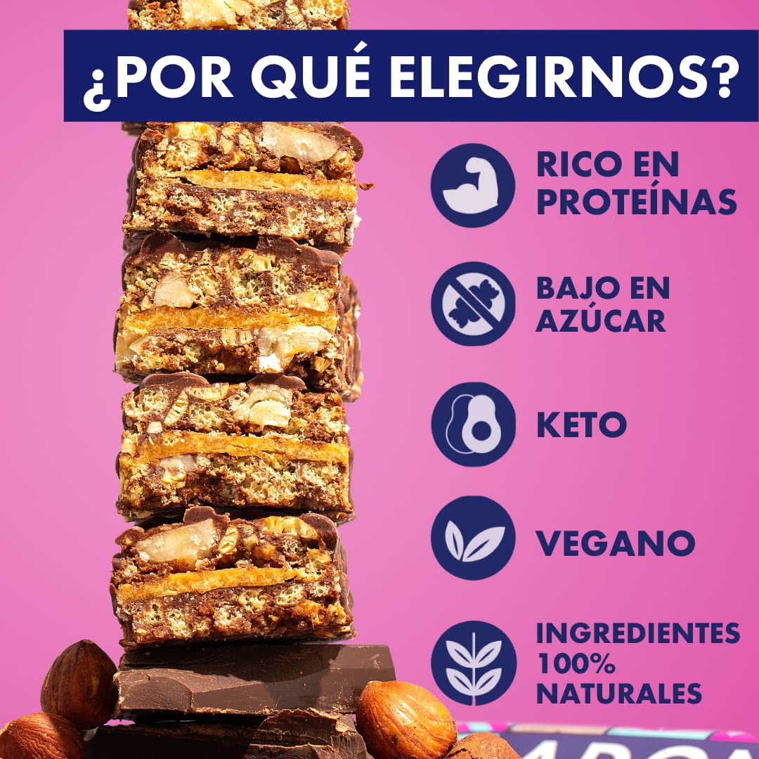 Adonis Barritas Keto Ricas en Proteínas Crujiente de Avellanas y Cacao (16 barritas x 45 g) | Apto para Veganos y Dieta Keto | 100% Natural | Sin Azúcar, Sin Aceite de Palma, Sin Lácteos