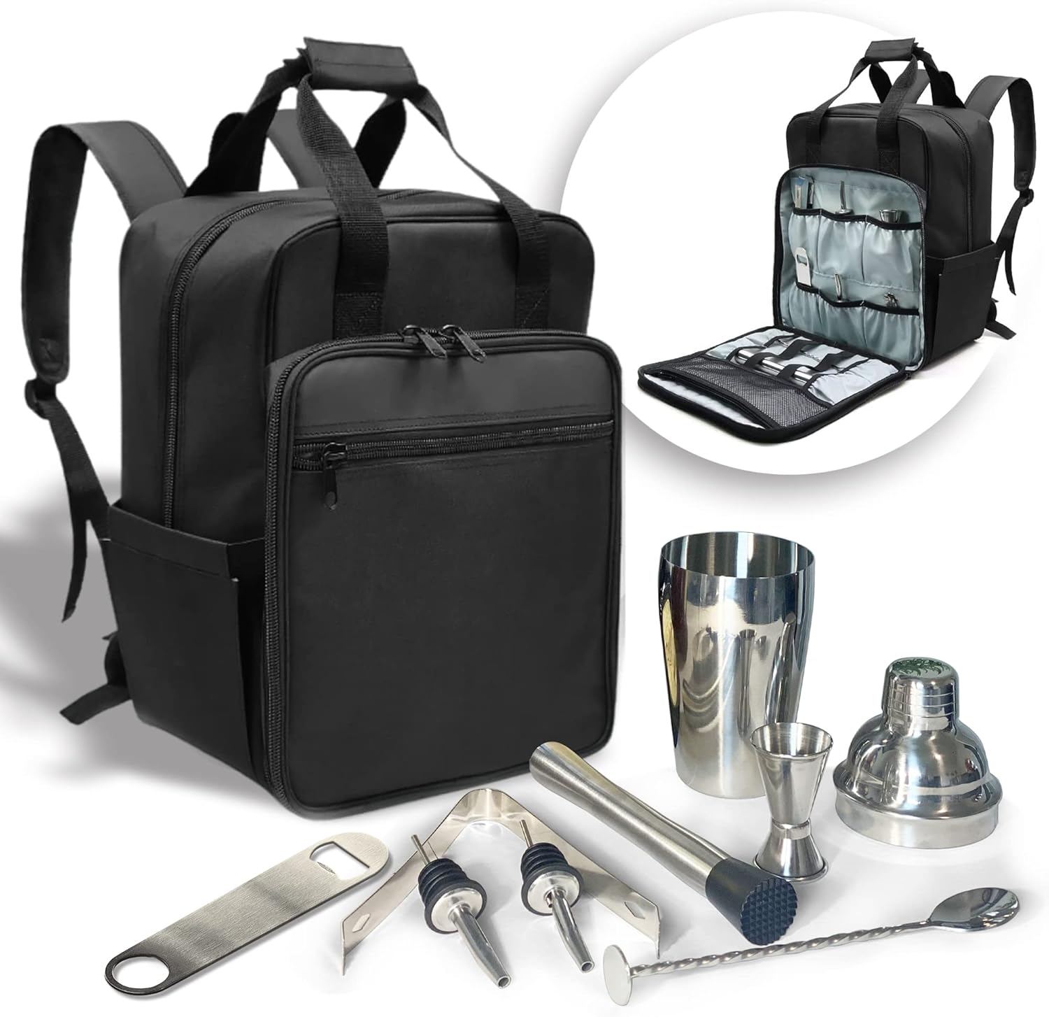 Bartender Bag & Bar Tools Tool Kit Travel Backpack with