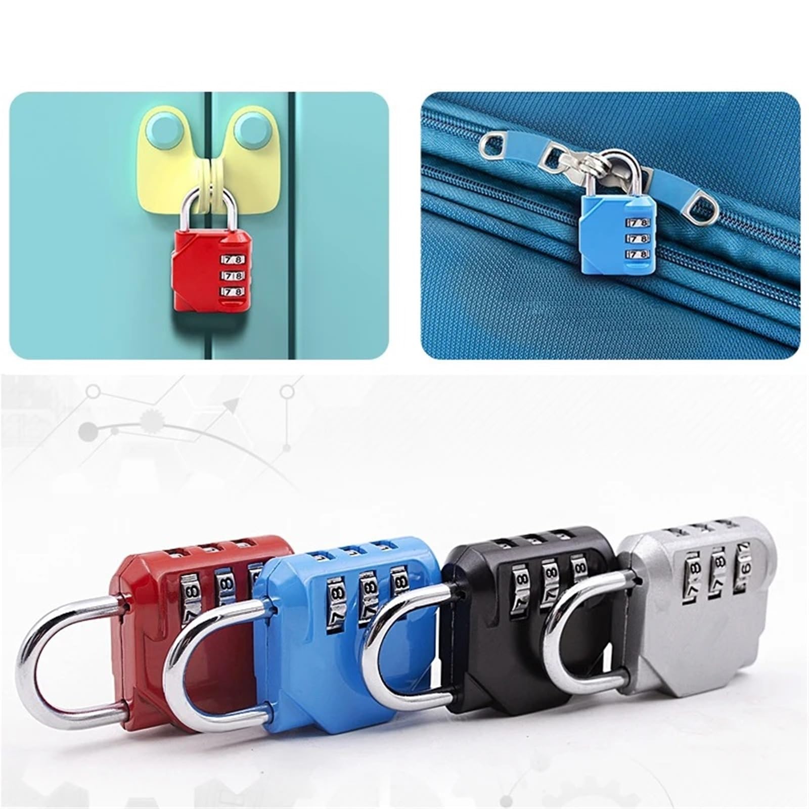 Cadenas à combinaison à 3 codes for bagages, sac à dos, sac à main, tiroir, 1 pièce(Red)