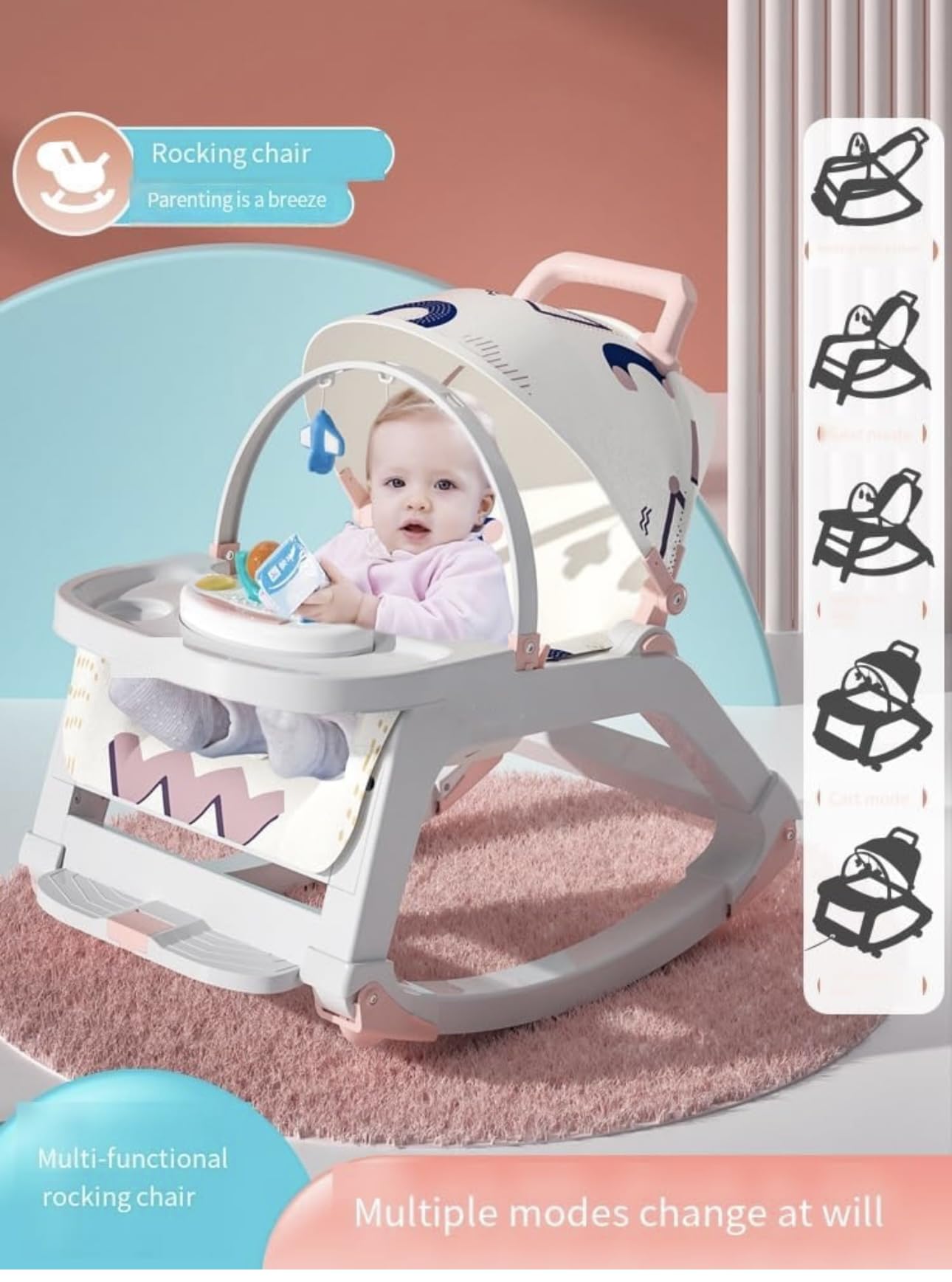 Richtots Premium 5in1 Baby Rocker and Booster Seat for Babies | Rocking Chair for Kids with Multi Position Recline, Hanging Toys & Music | Baby Dining Seat for 0 to 2 Years Boys Girls (Blue) - Image 5 thumbnail