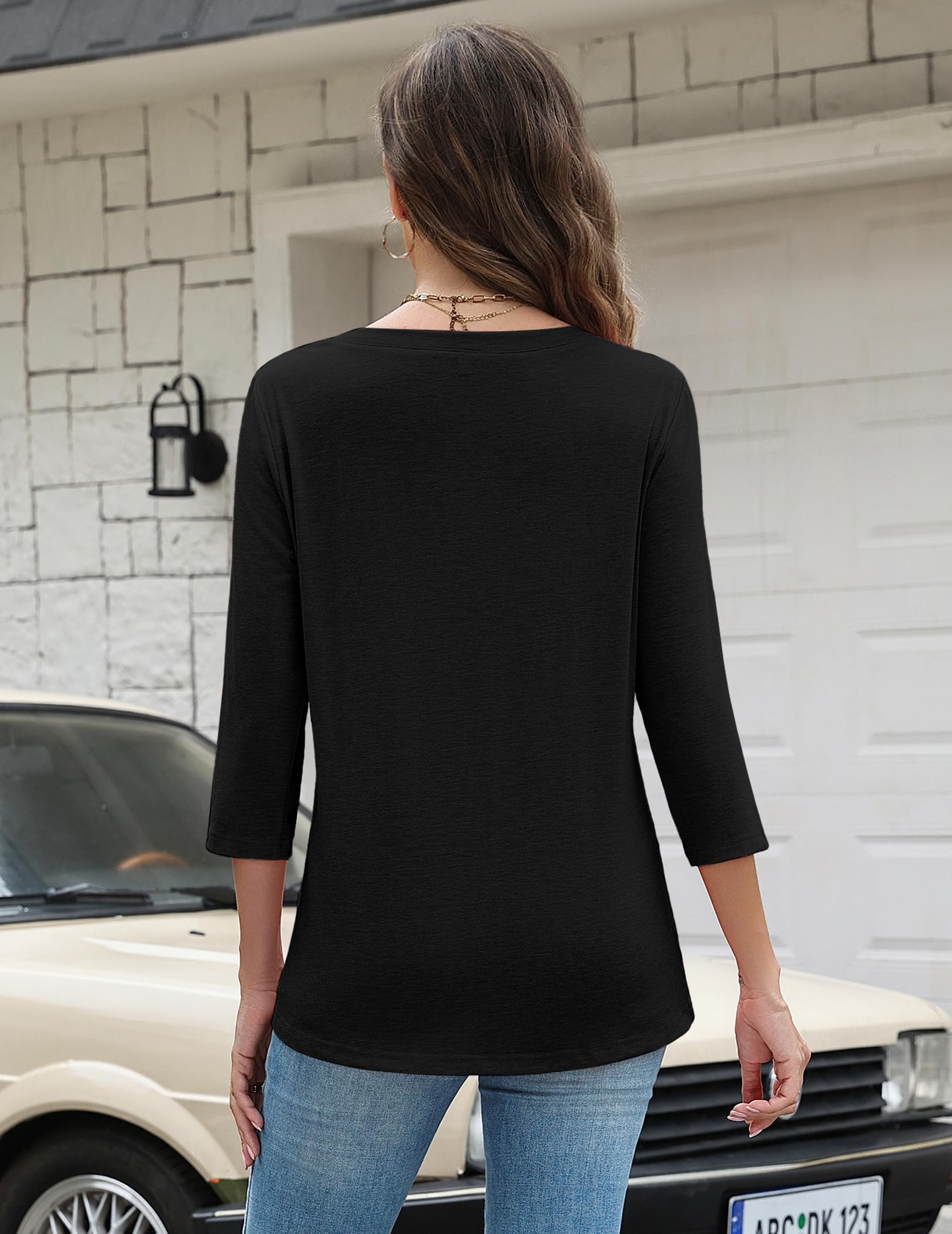 Zeagoo Womens Tops 3/4 Length Sleeve T Shirts Dressy Casual Button Down Blouses Spring Fall Clothes