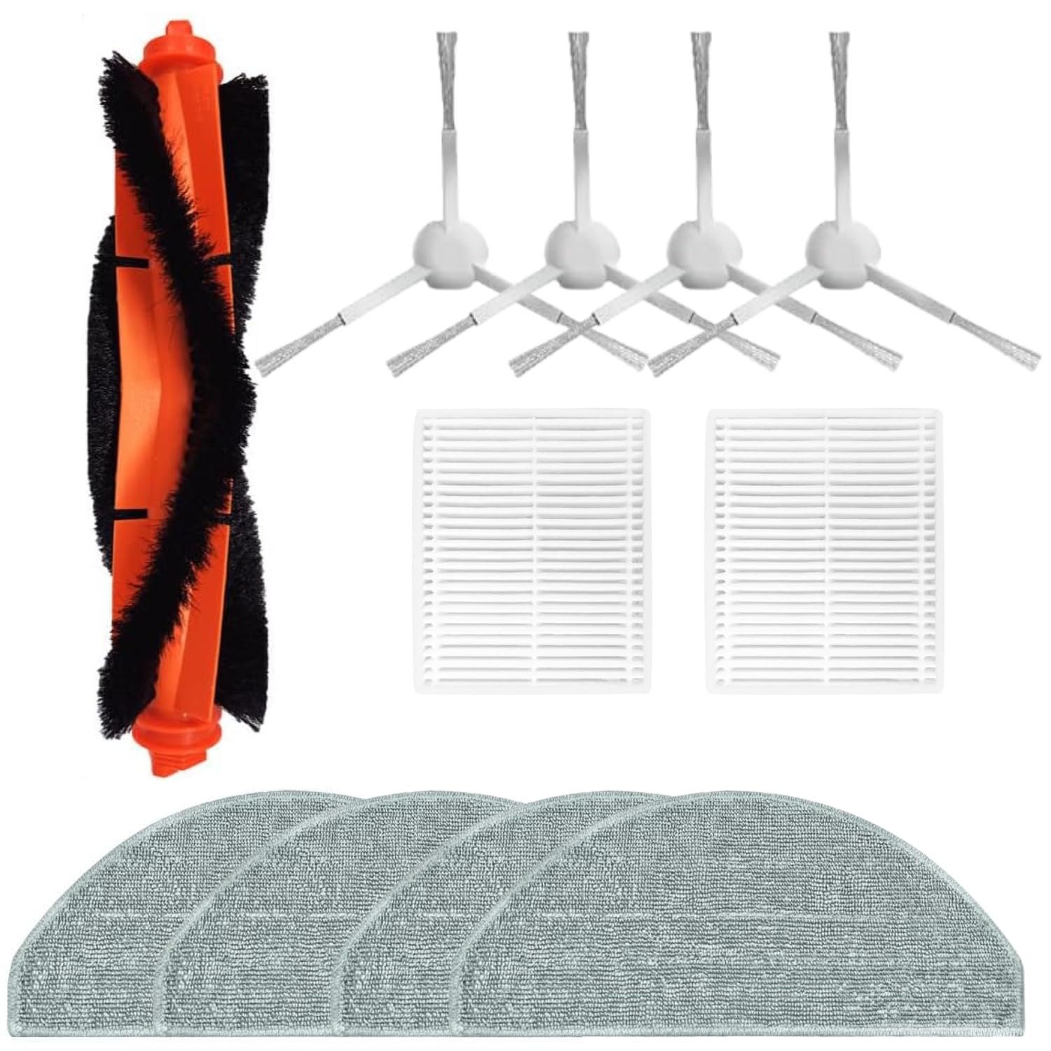 Roboparts® 11 in 1 Replacement Kit Compatible with Xiaomi Vacuum S20 Includes Main Roller, Side Brushes, Scrubbing Mops and Hepa Filters