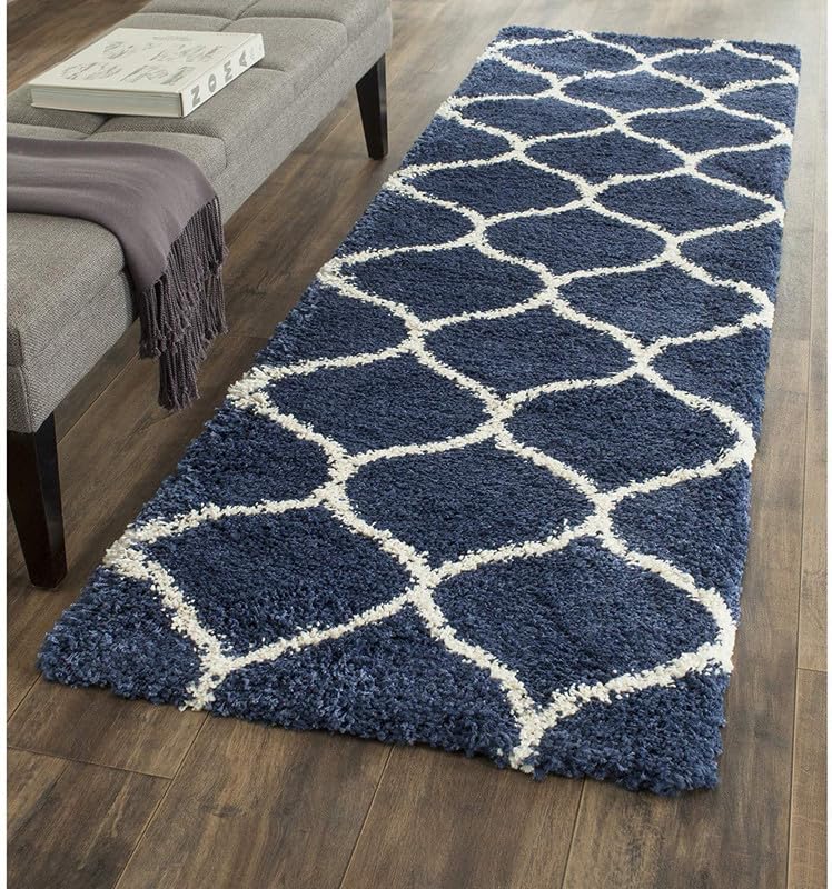 Image of Carpet for Living Room, Bedroom and Hall Handmade Microfiber Cozy Soft and Fluffy Shaggy Area Rug with 2 inch Thick Anti Skid Carpet [2x5 Feet Blue Ivory]