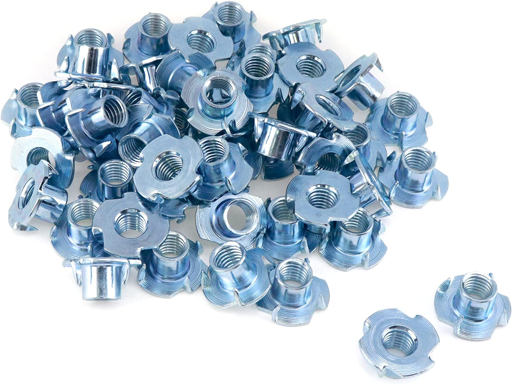 T Nuts M10 50Pcs Threaded Inserts T-Nuts, Zinc-Plated Steel 4 Pronged Tee Nut for Wood, Rock Climbing Holds Cabinetry