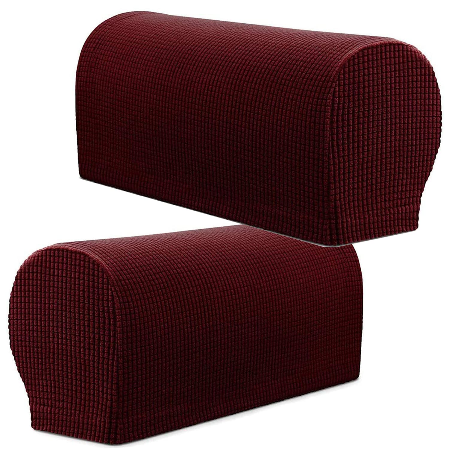 Xiehuza Wine Red Arm Rest Covers, Stretch Armchair Couch Armrest Chair Covers For Furniture Protector, Anti-Slip Sofa Chair Arm Caps Spandex Polyester Slipcovers, Set Of 2 (Wine Red)