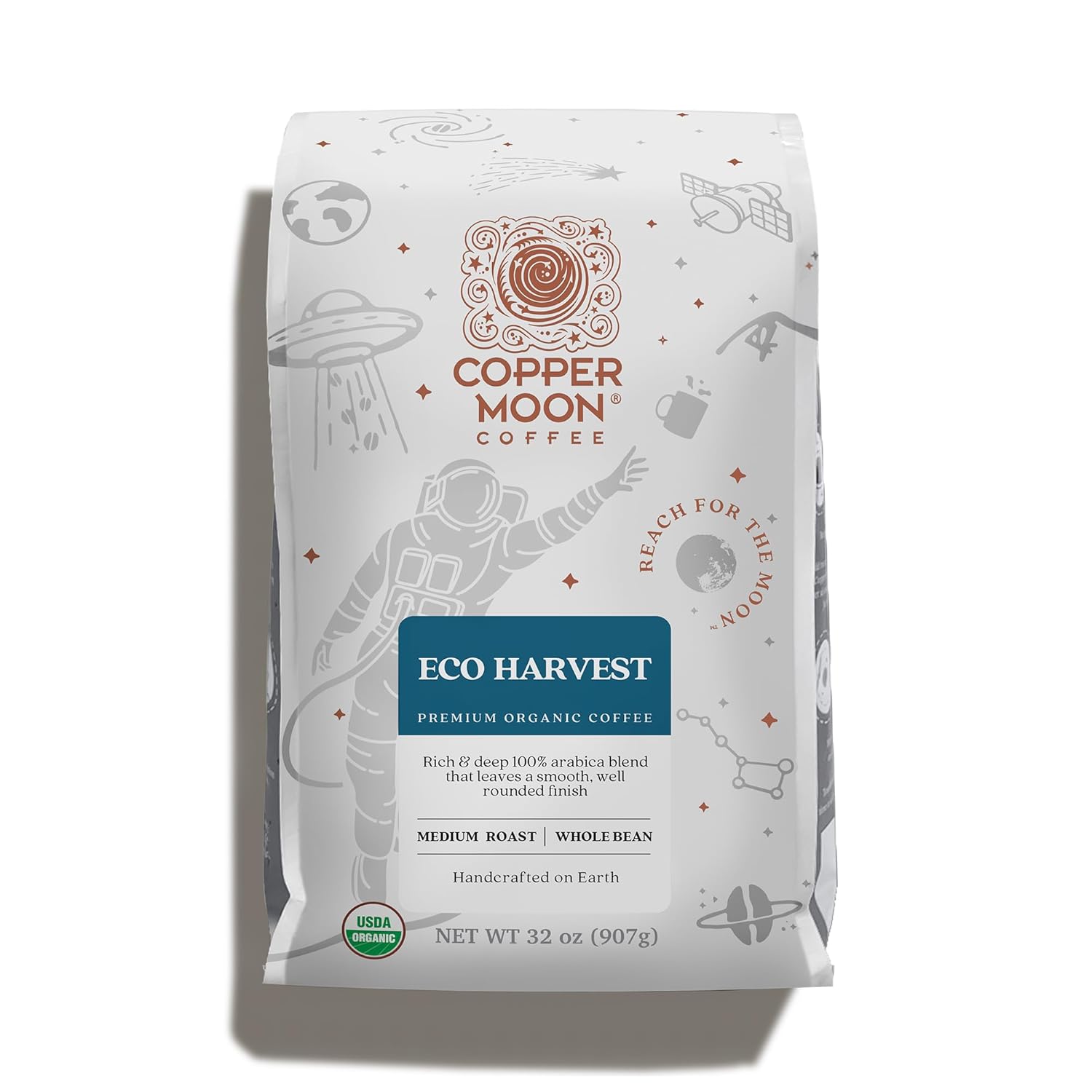 Copper Moon Medium Roast Whole Bean Coffee, Medium Roast, Eco Harvest Organic Blend, 2 Lb