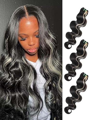 Platinum Blonde Highlight Black Mix Color 3 Bundles Body Wave