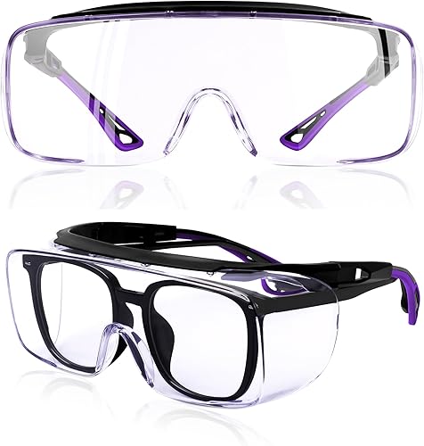 MORK&SUKY Gafas de seguridad que se ajustan a los anteojos recetados, certificado ANSI Z87, protección ocular antivaho para hombres y mujeres.
