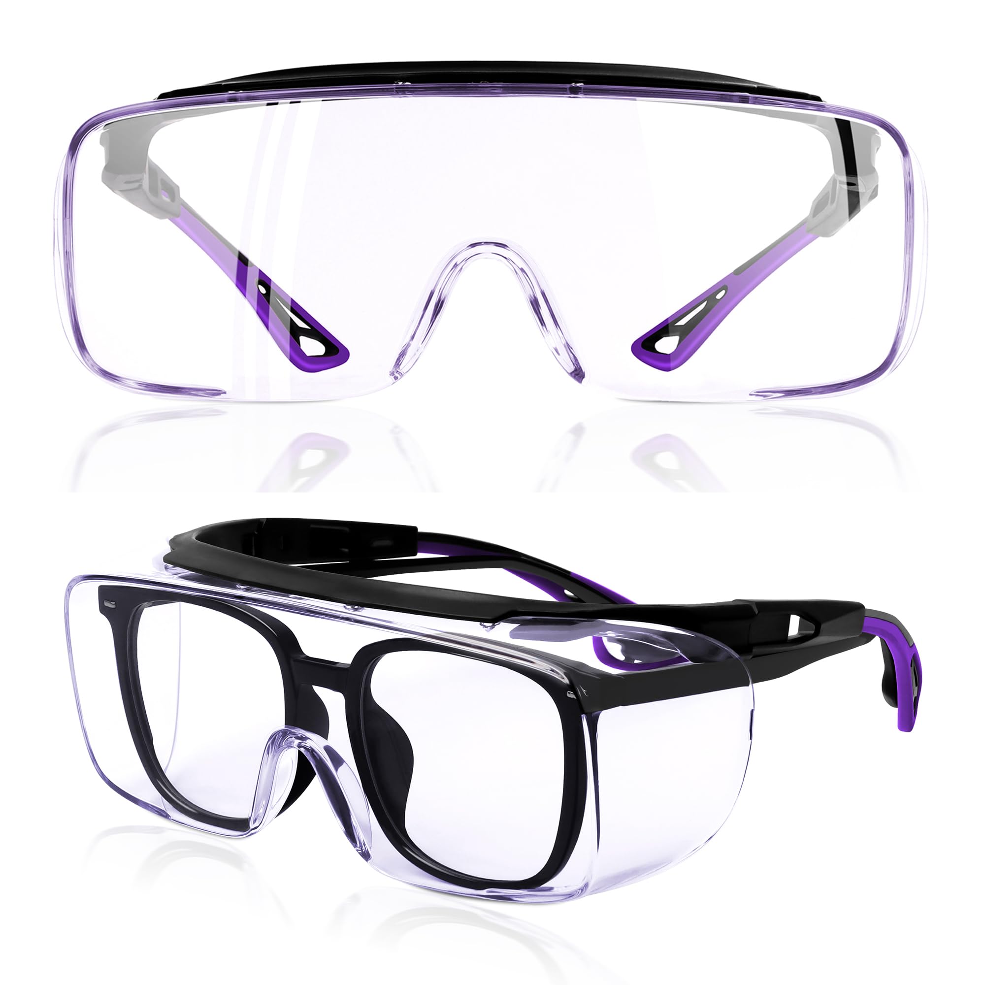 MORK&SUKY Safety Glasses Fit Over Prescription Eyeglasses, ANSI Z87 Certified,Anti-Fog Eye Protection for Men and Women.