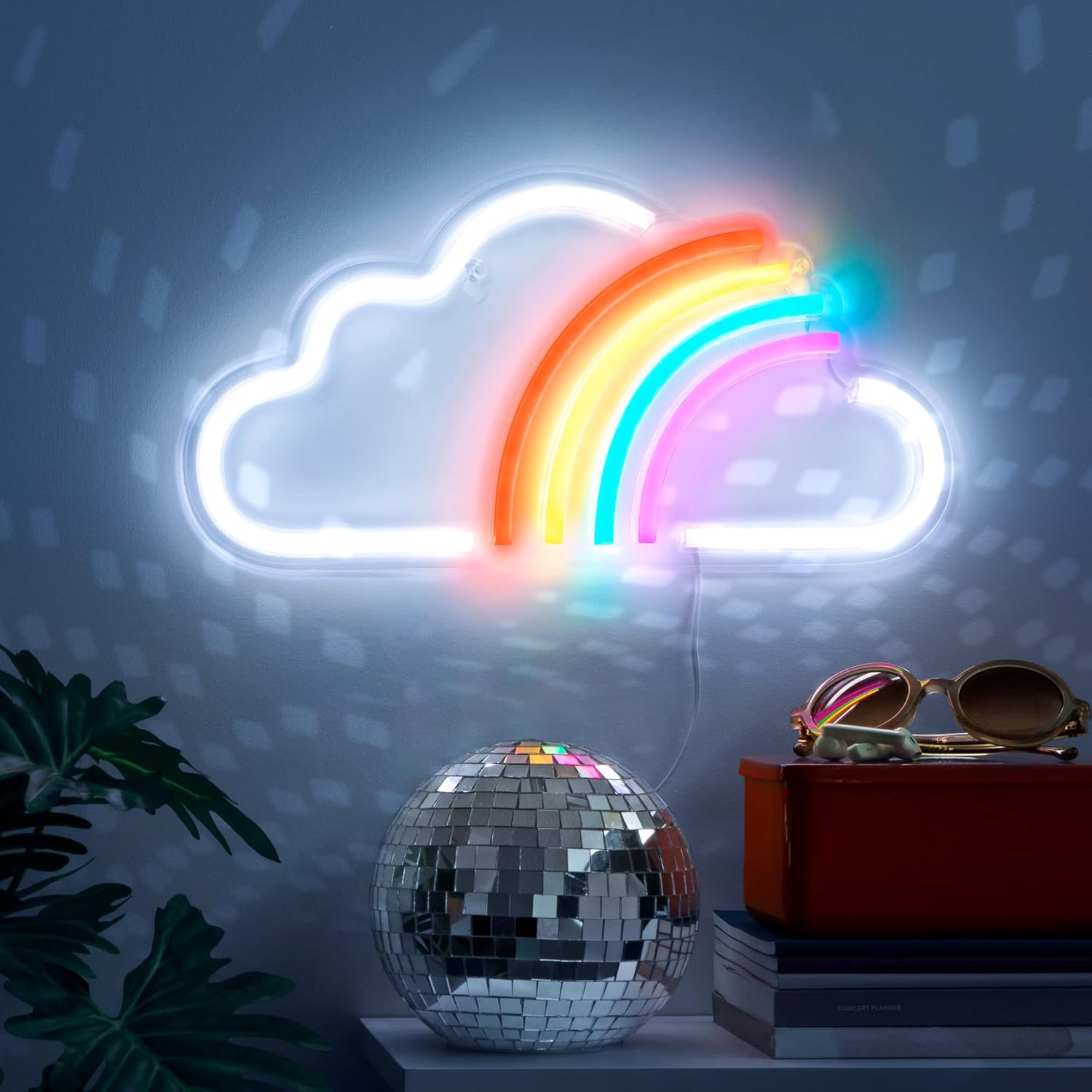West & Arrow - Rainbow Cloud Multicolor LED Neon Effect Light Up Sign, 15" - USB Power Cord - Dorm Room Decor, Girls Bedroom, Novelty Night Light, Y2K Aesthetic, Party Decoration
