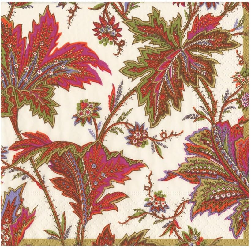 Caspari Paisley Leaves Ivory Cocktail Napkins - Includes 12 Packs of 20 Cocktail Napkins