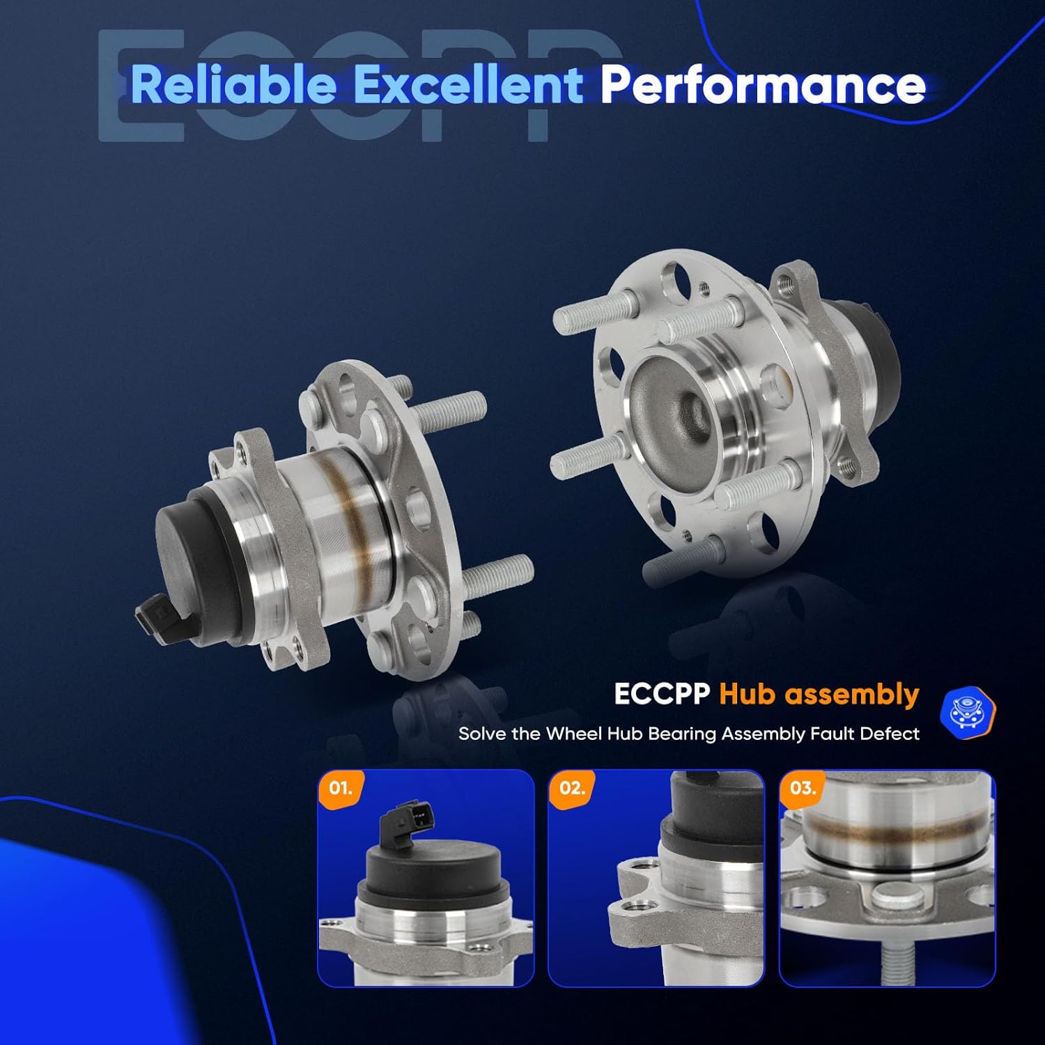 ECCPP Wheel Hub and Bearing Assembly Rear 512434 fit for Kia Soul 2010-2013 5 Lugs Wheel Bearing Hubs with ABS 2pcs