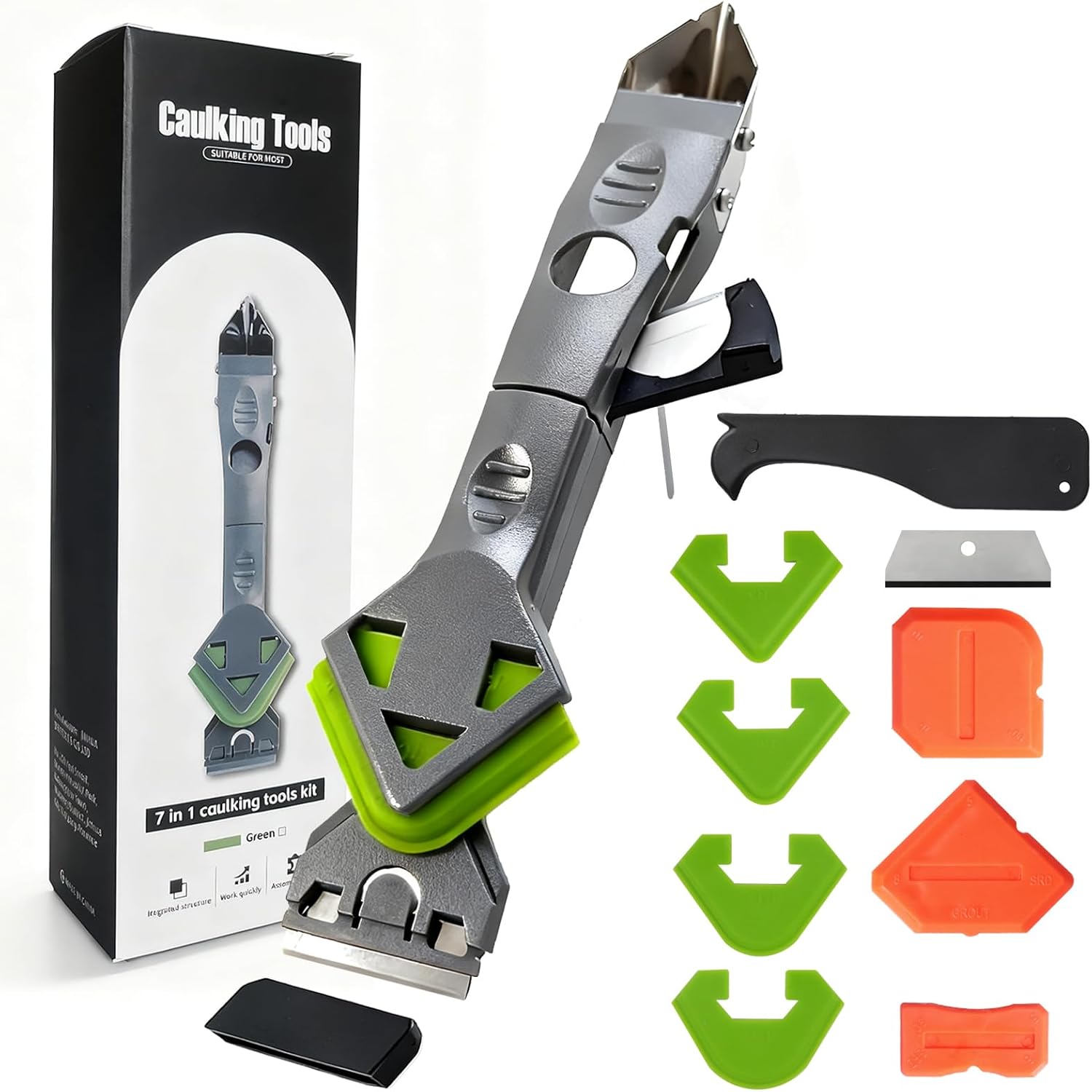 7 in 1 Upgraded Silicone Caulking Tool Kit; Multifunctional Caulk Removal Tools Set,Professional Caulk Scraper Tool for Sealant,Grout and Silicone Smoothing,Silicone Remover for Home Renovation