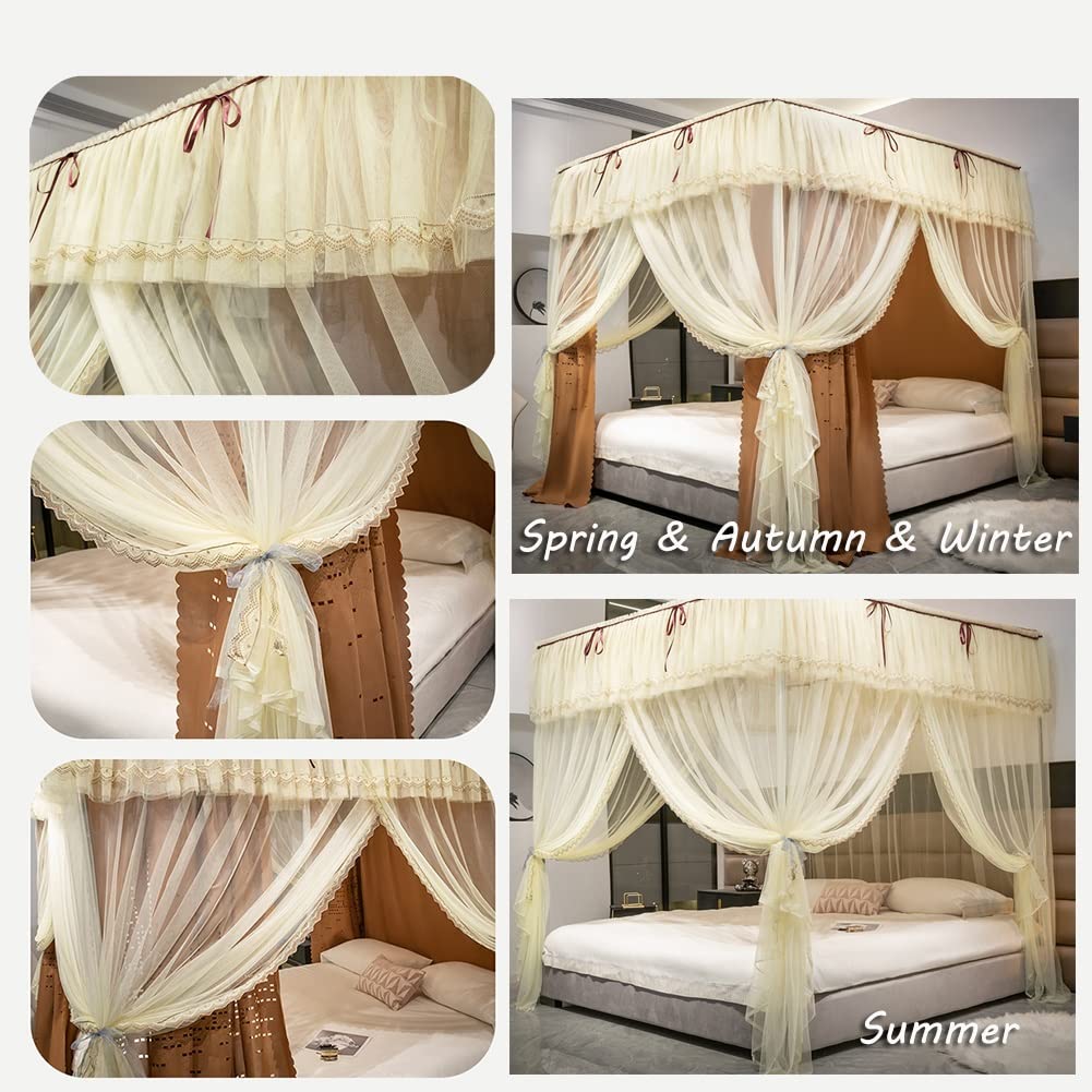 Zanzariera a baldacchino per Letto a Colonna Gialla a 4 Angoli, Tenda Romantica per Camera da Letto Singola Matrimoniale, con Supporto in Metallo (Colore: Giallo-B, Dimensioni: 150X210cm/59X