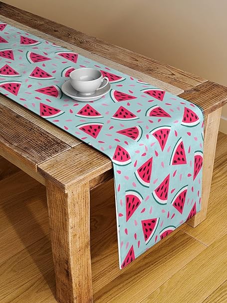 ALINA DECOR Poly Cotton Watermelon Pattern HD Printed Washable Runner for Dining Table Runner/Table Runner for Dining Table 4-6 Seater Table Runner Cloth (Blue and Red Color, 13 Inch X 58 Inch).