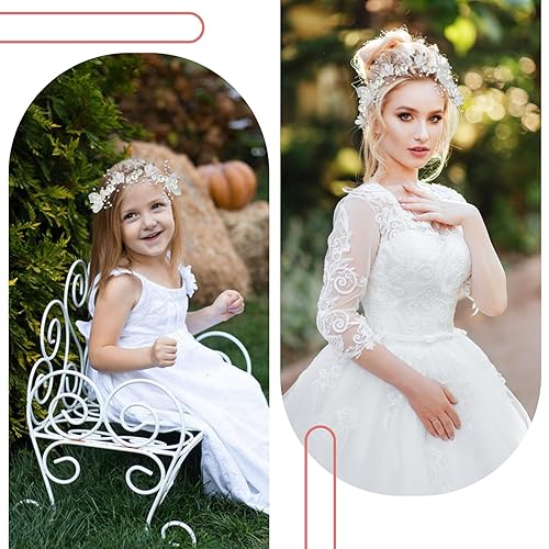 Miniatura 6 de Diadema blanca con diseño de flores de princesa, diadema de flores de boda, accesorios para el cabello nupcial para mujeres y adolescentes, 14.2