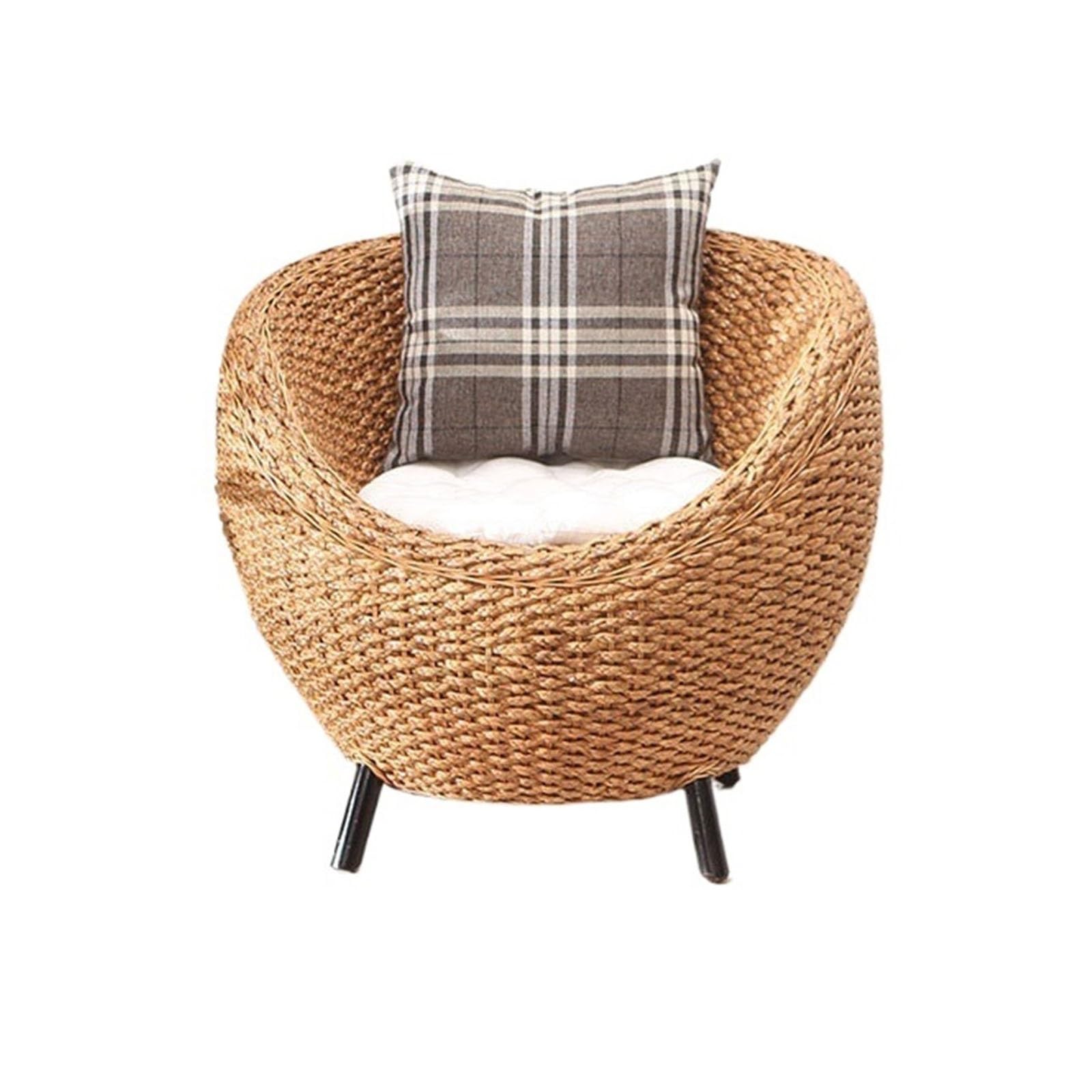 Sedia in vimini e rattan, Sedia in rattan naturale con schienale - Poltrona lounge casual for balcone e uso interno - Sedie decorative, Mobili da giardino e patio