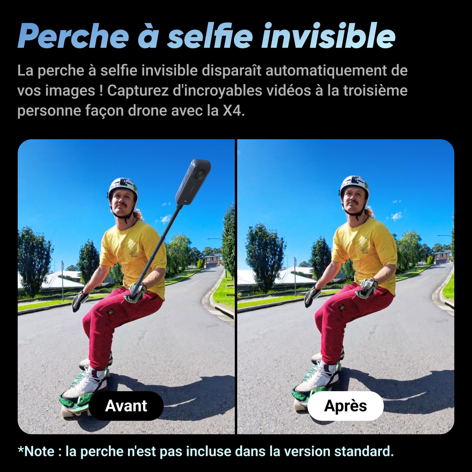 Insta360 X4 - Caméra d'action 360° 8K étanche, vidéo grand angle 4K, effet de perche à selfie invisible, protège-objectifs amovibles, 135 min d'autonomie, édition IA, stabilisation, pour sport, voyage