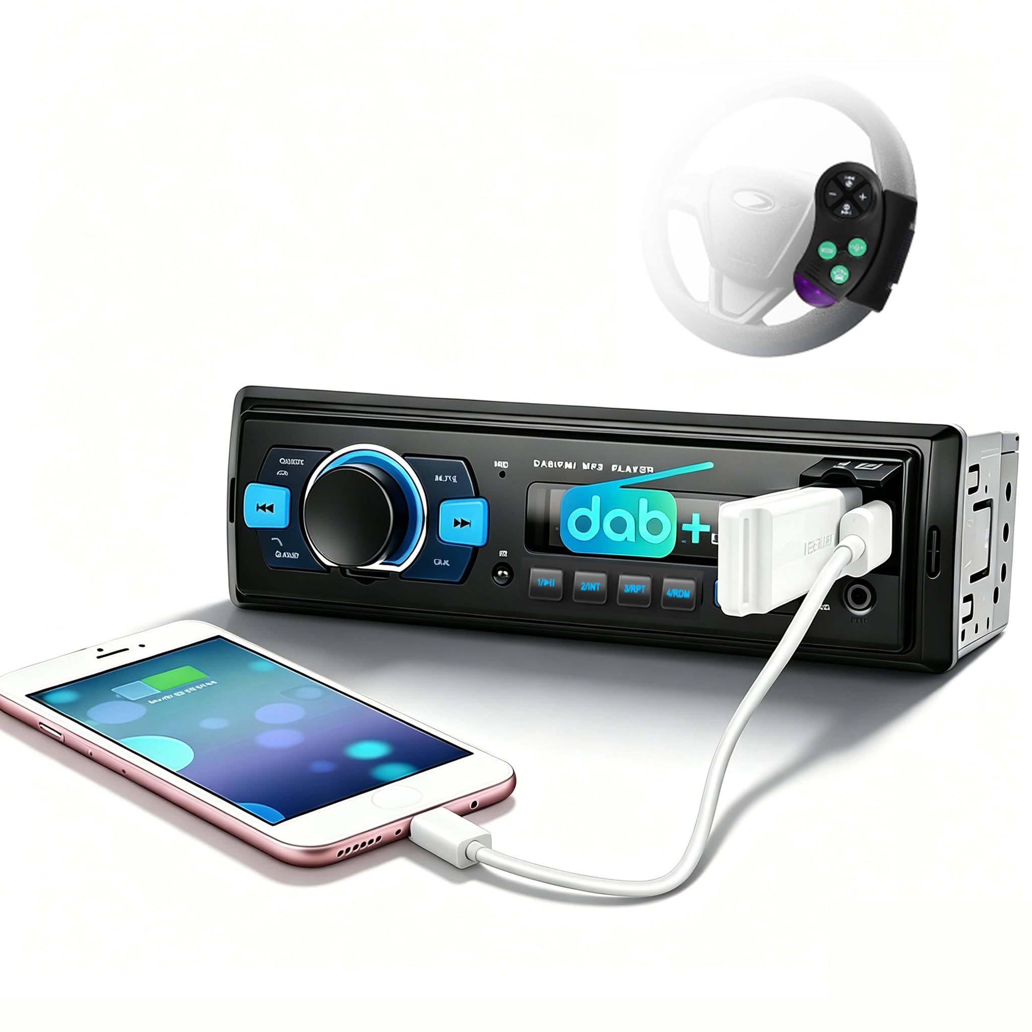 Hodozzy DAB+/DAB Autoradio 1 Din Bluetooth 5.0, 2xUSB/SD/EQ/Aux-in,Lenkradsteuerung,Freisprecheinrichtung,MP3 Player,25W*4