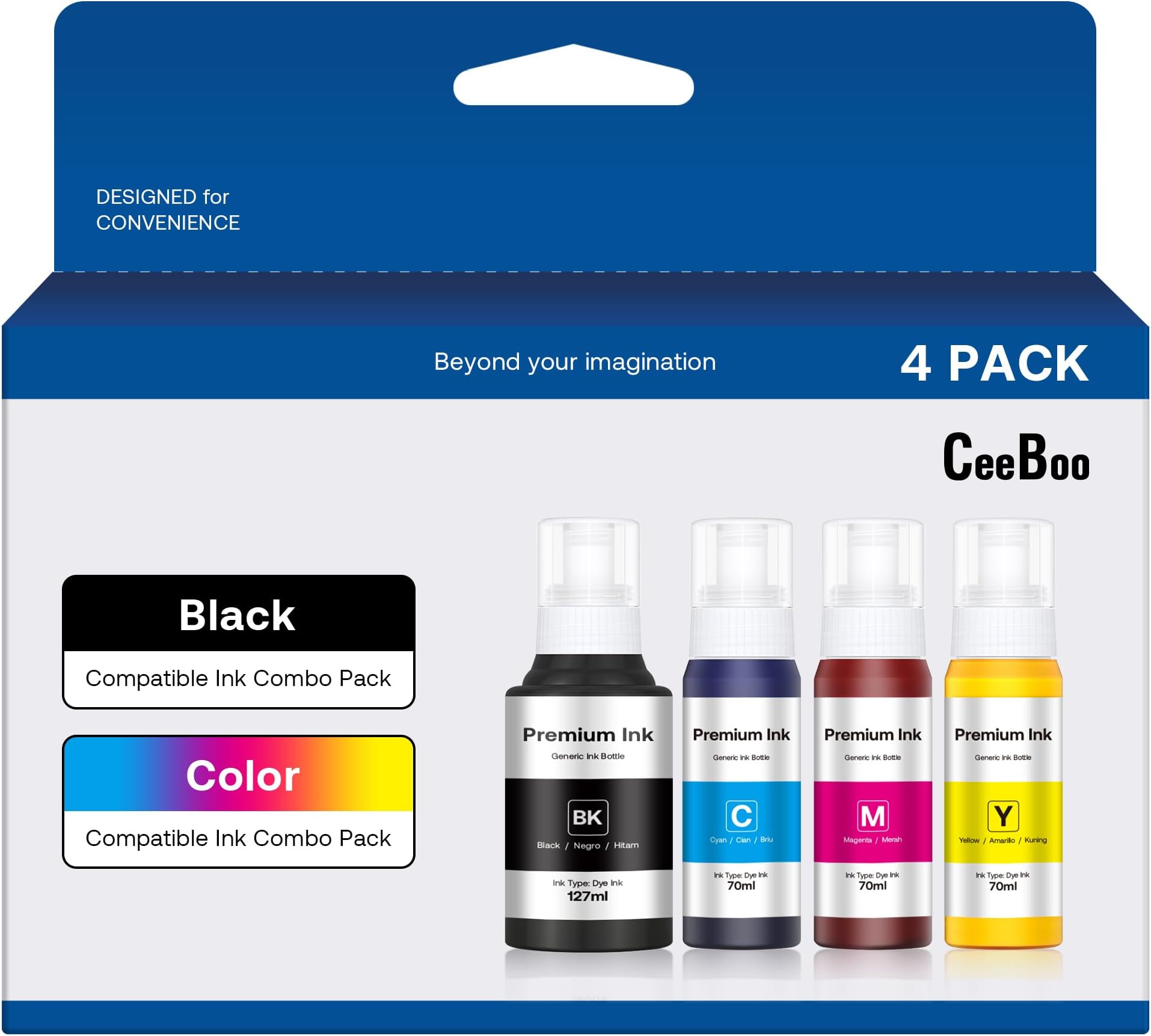 Compatible 502 High Capacity Ink Bottles Replacement for Epson Compatible 502 Ink Refill Bottles (Not Sublimation Ink) Use for EcoTank ET-2850 ET-3830 ET-3850 ET-2760 ET-3760 ET-15000 (4 Bottles)