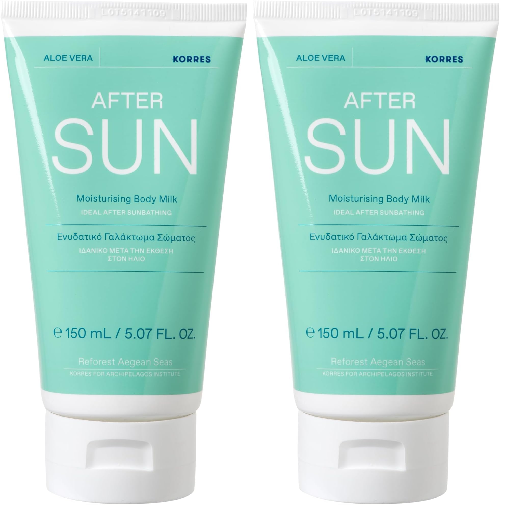 KORRES Aloe Vera Moisturising Body Milk, After Sun Care for All Skin Types, Vegan, 150 ml (Paquete de 2)